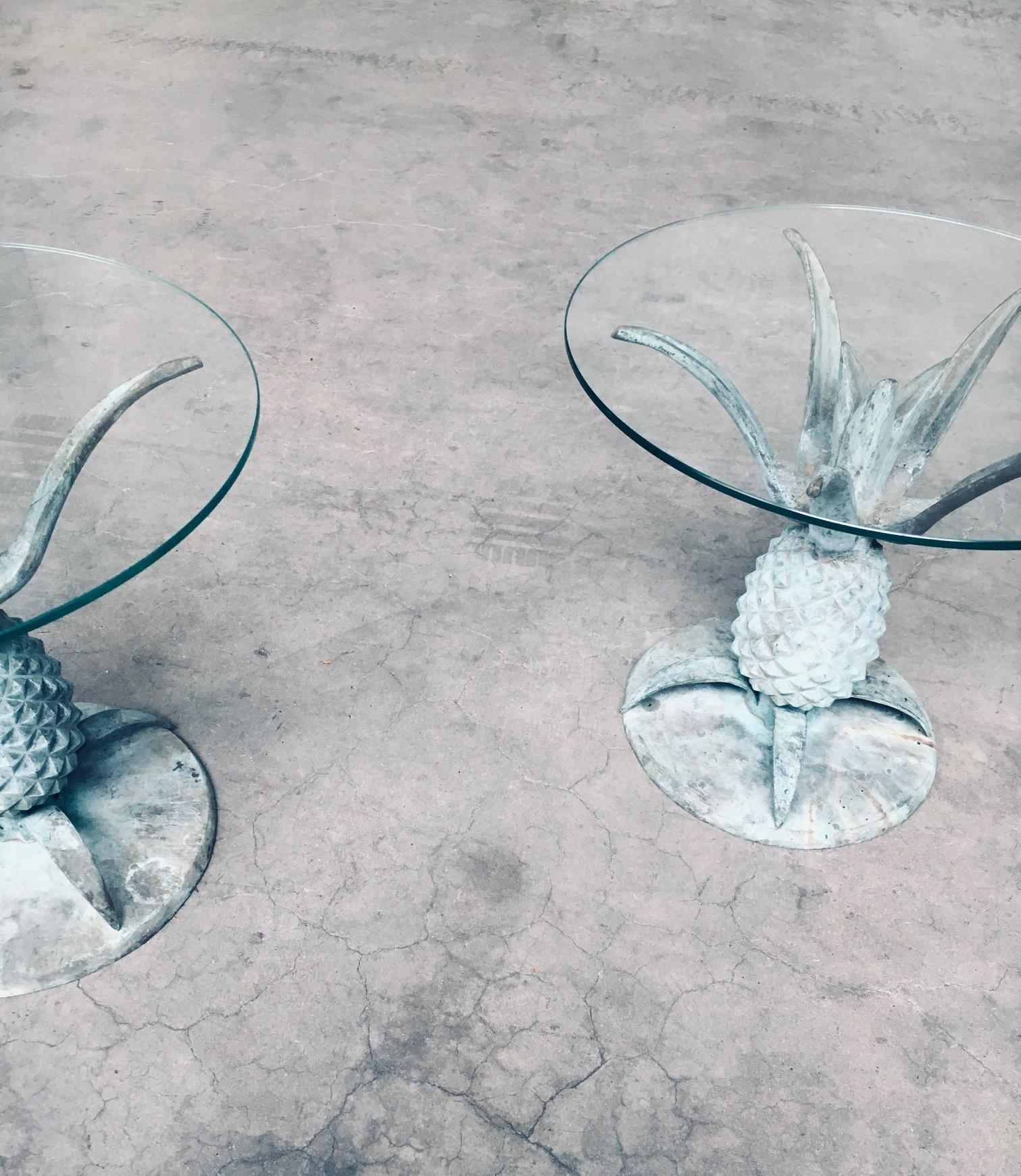Hollywood Regency Style Design Brass Patinated Pineapple Side Table Set For Sale 6