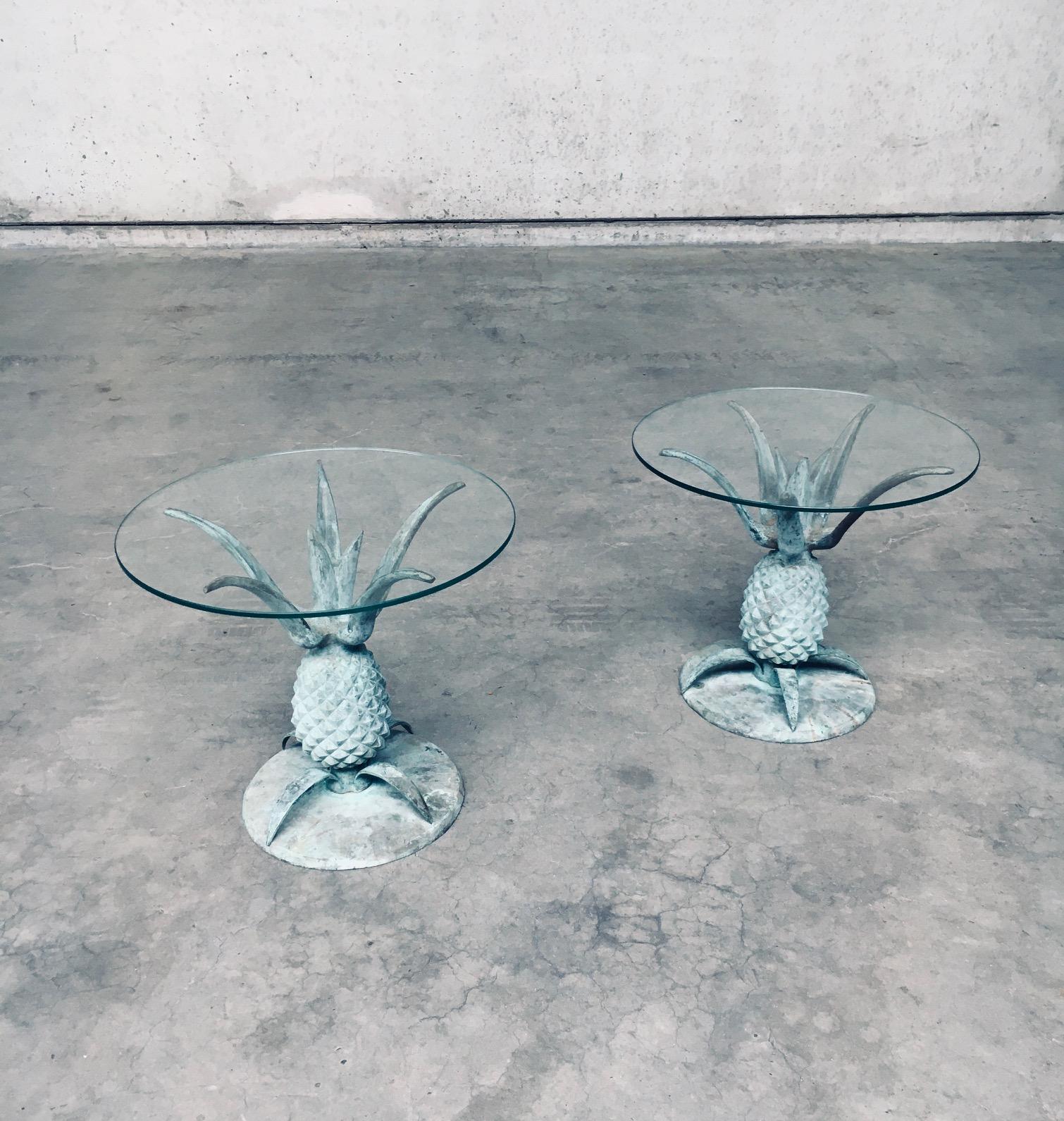 French Hollywood Regency Style Design Brass Patinated Pineapple Side Table Set For Sale