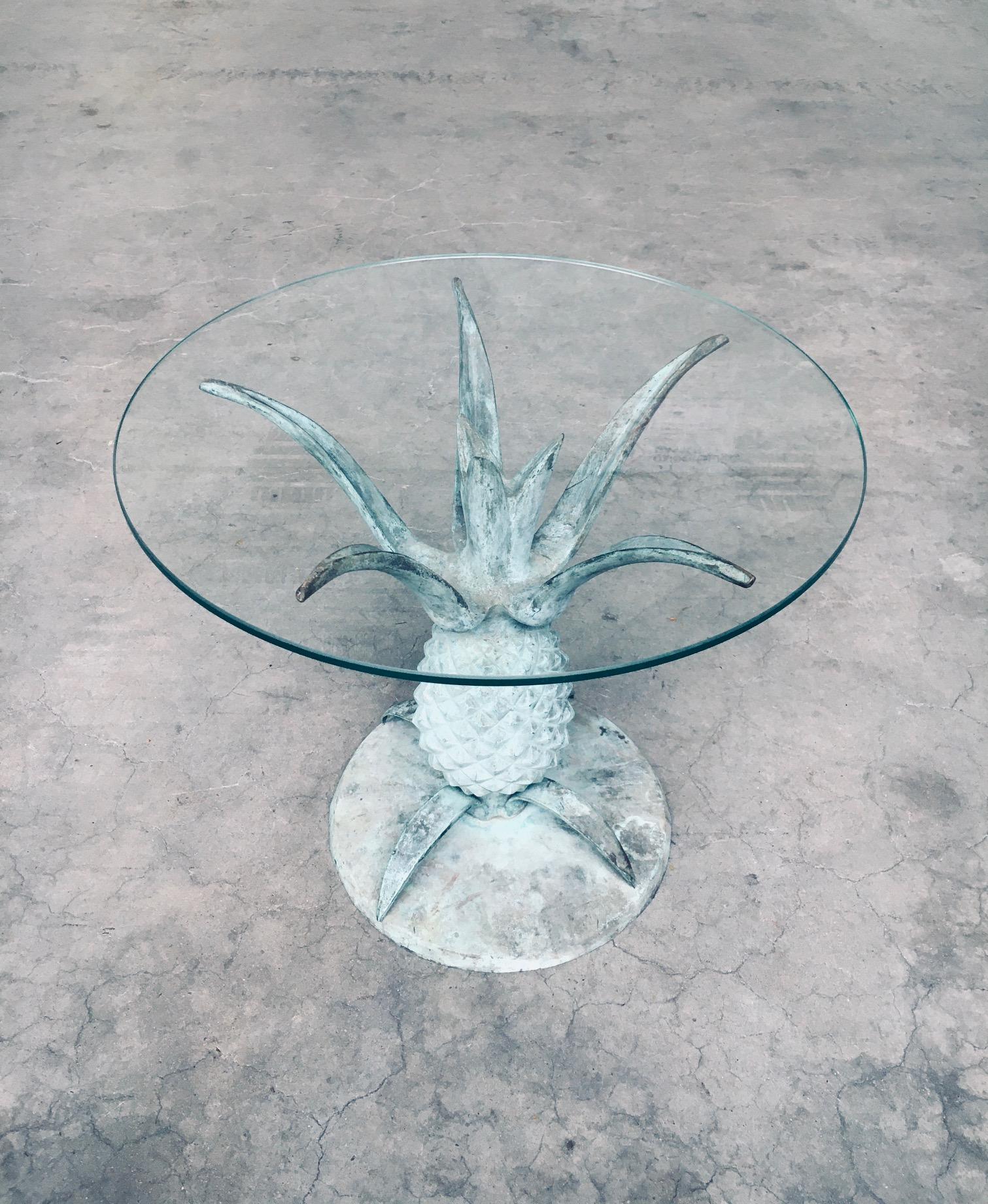 Hollywood Regency Style Design Brass Patinated Pineapple Side Table Set For Sale 2
