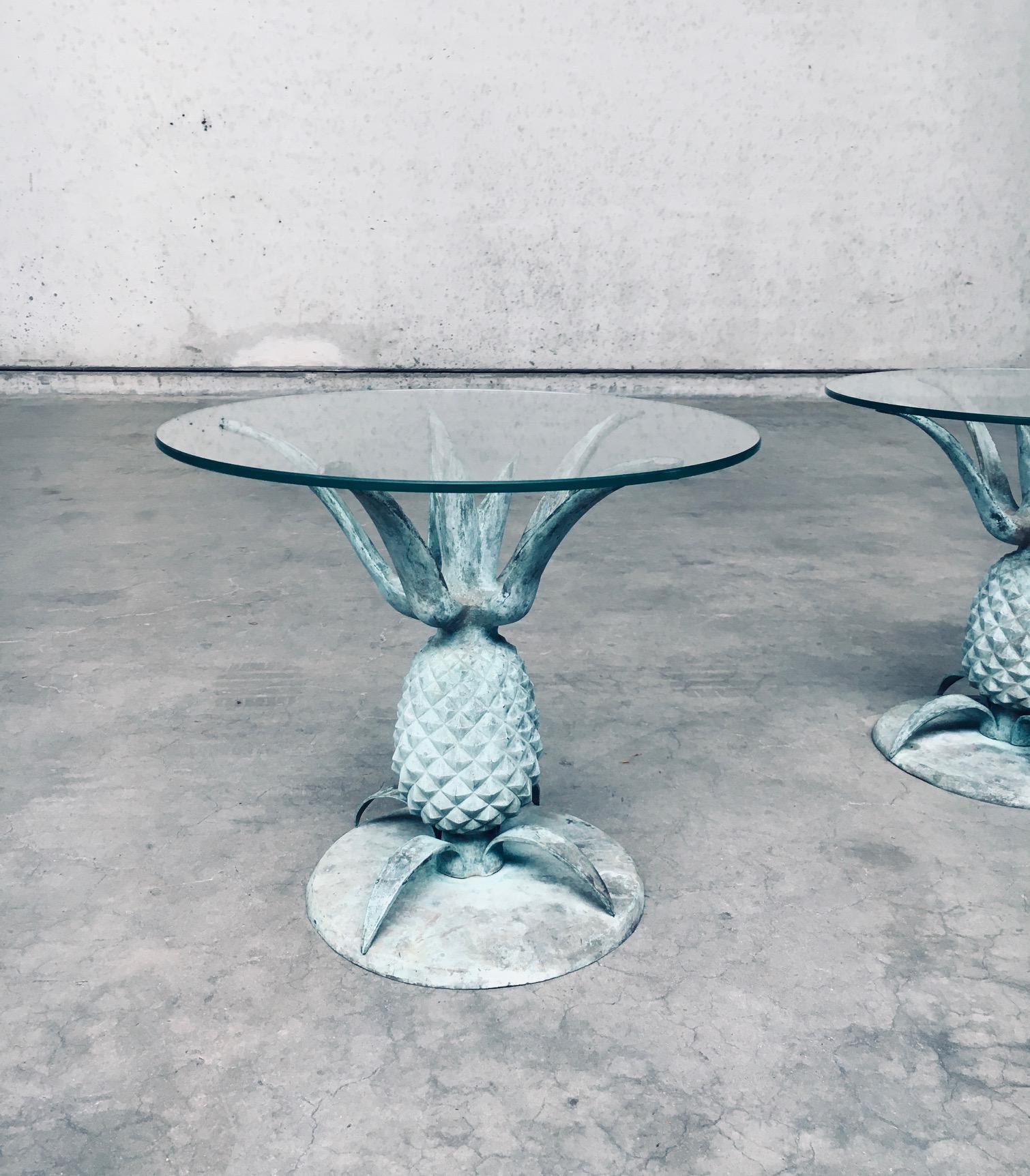 Hollywood Regency Style Design Brass Patinated Pineapple Side Table Set For Sale 3