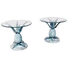 Hollywood Regency Style Design Brass Patinated Pineapple Side Table Set