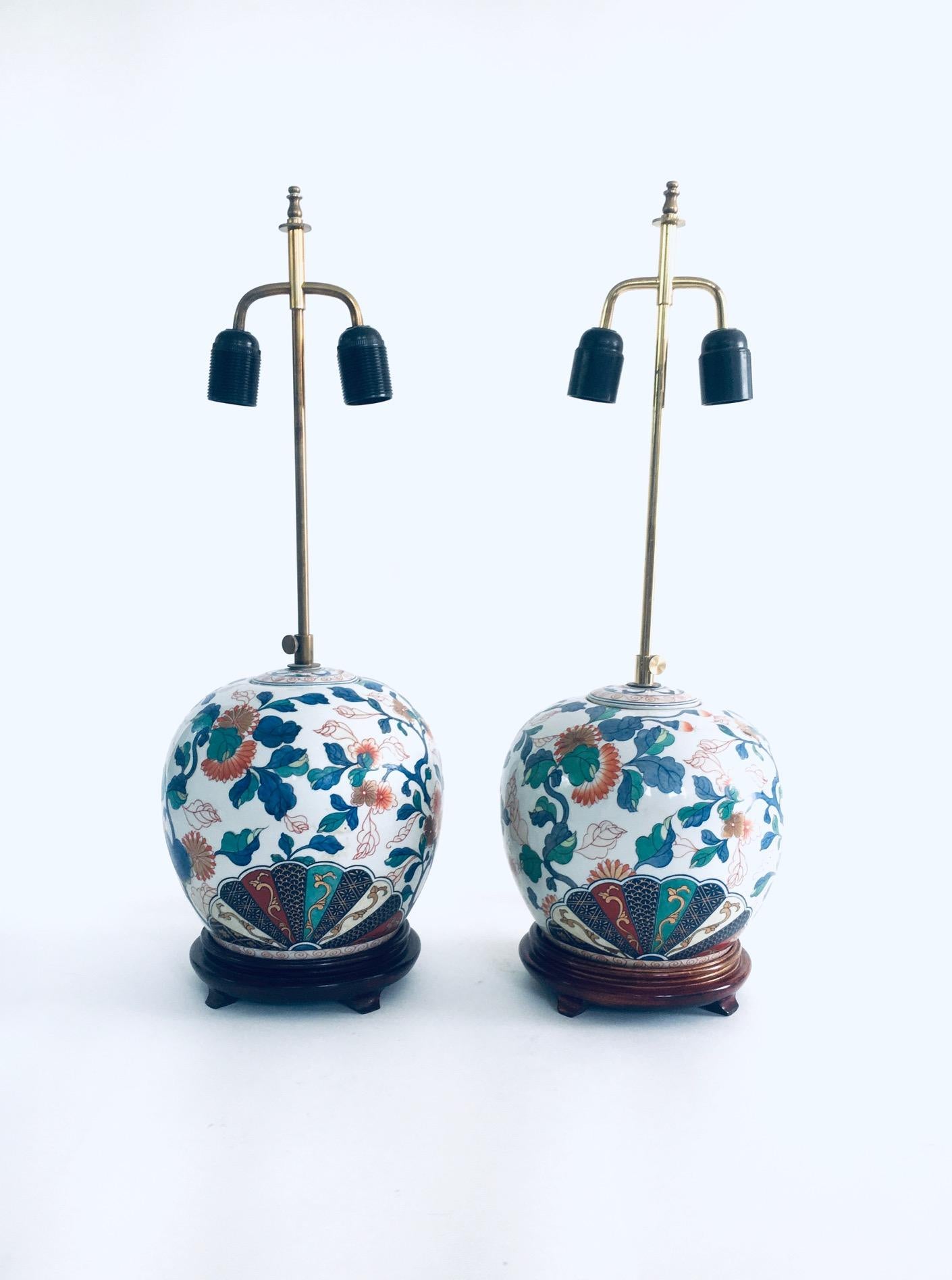 Chinese Hollywood Regency Style Design Ceramic Table Lamp Set, China 1960's