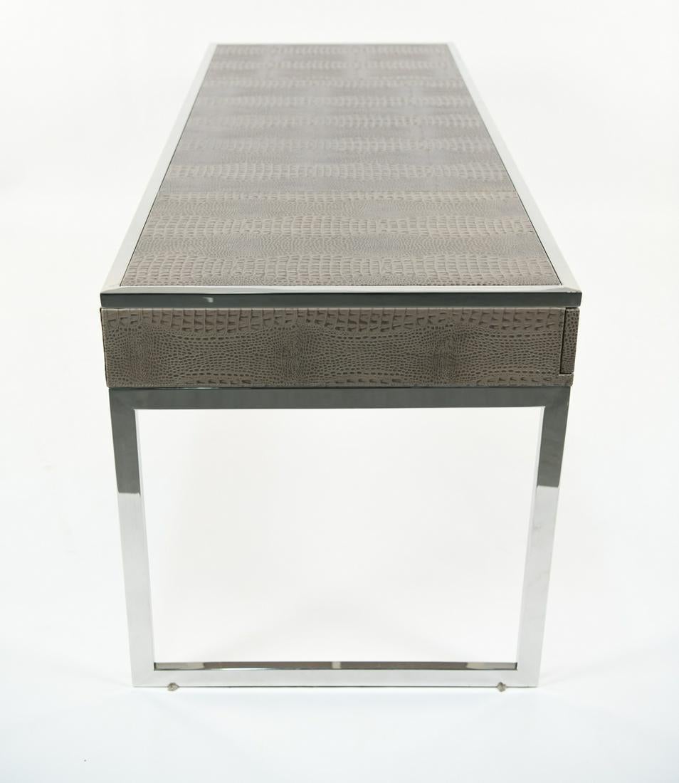 Lorin Marsh, Modern, Desk, Gray Embossed Leather, Chrome, 2000s For Sale 9