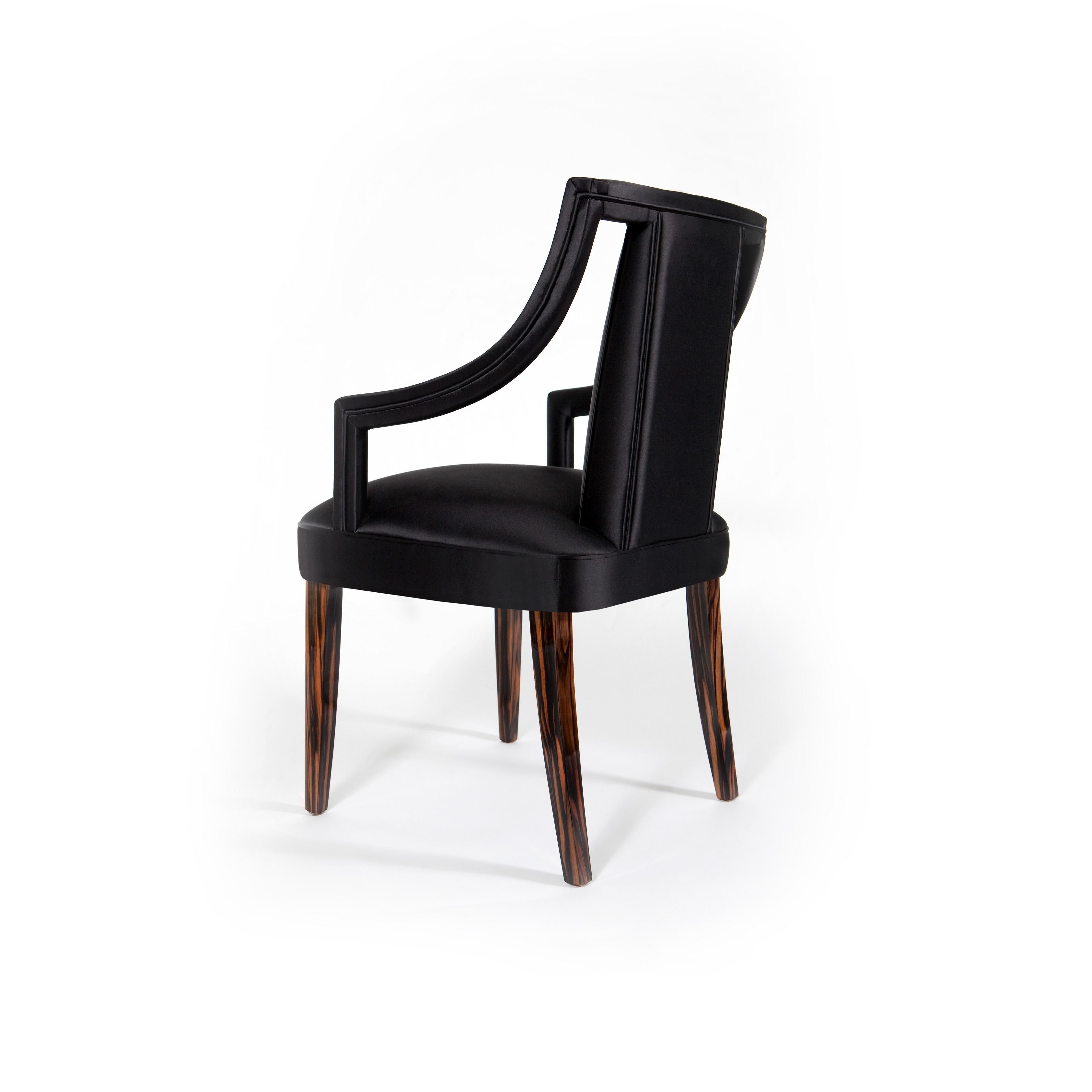 Modern Hollywood Regency Style Dining Chair with Slimmed Down Armrests For Sale