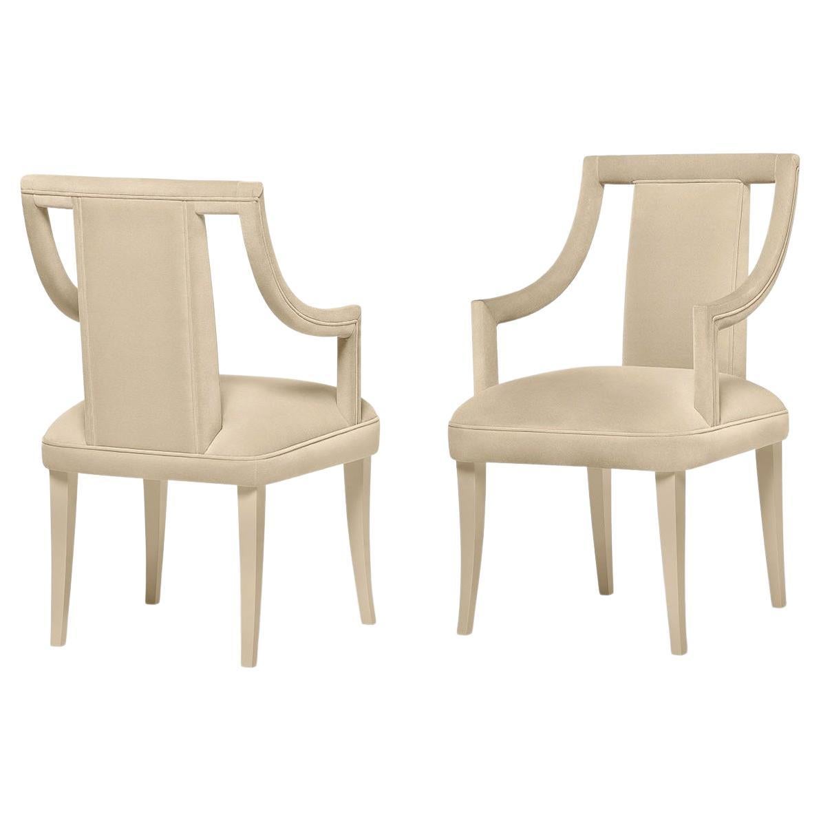 Hollywood Regency Style Dining Chair with Slimmed Down Armrests For Sale