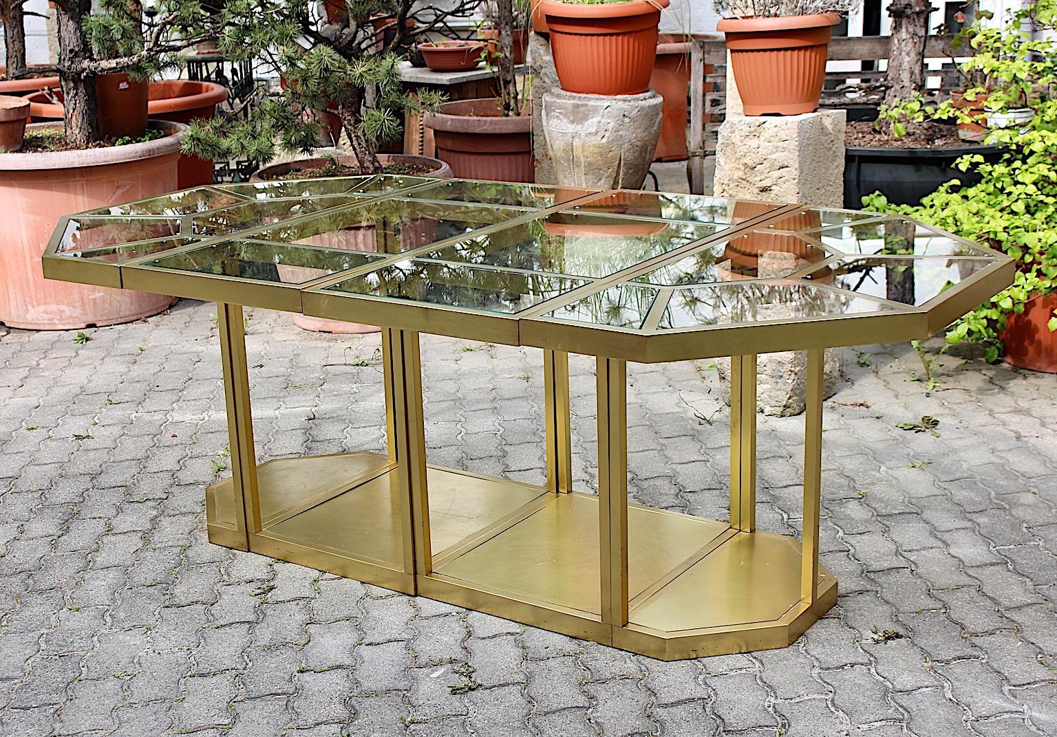 Modernist Modular Table Vintage Brass Glass Dining Table Console Italy 1970s For Sale 5