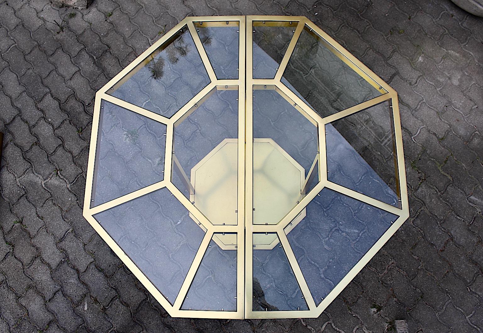 Modernist Modular Table Vintage Brass Glass Dining Table Console Italy 1970s For Sale 7