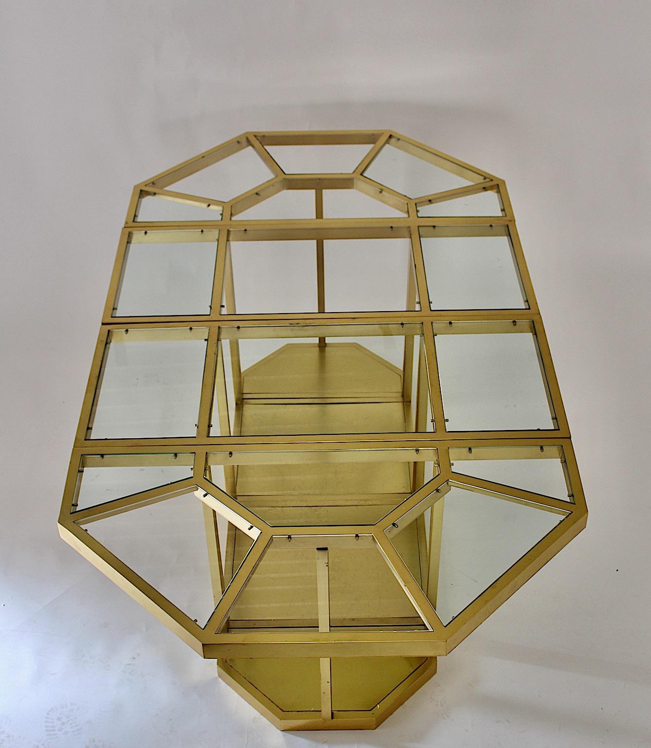 Late 20th Century Modernist Modular Table Vintage Brass Glass Dining Table Console Italy 1970s For Sale