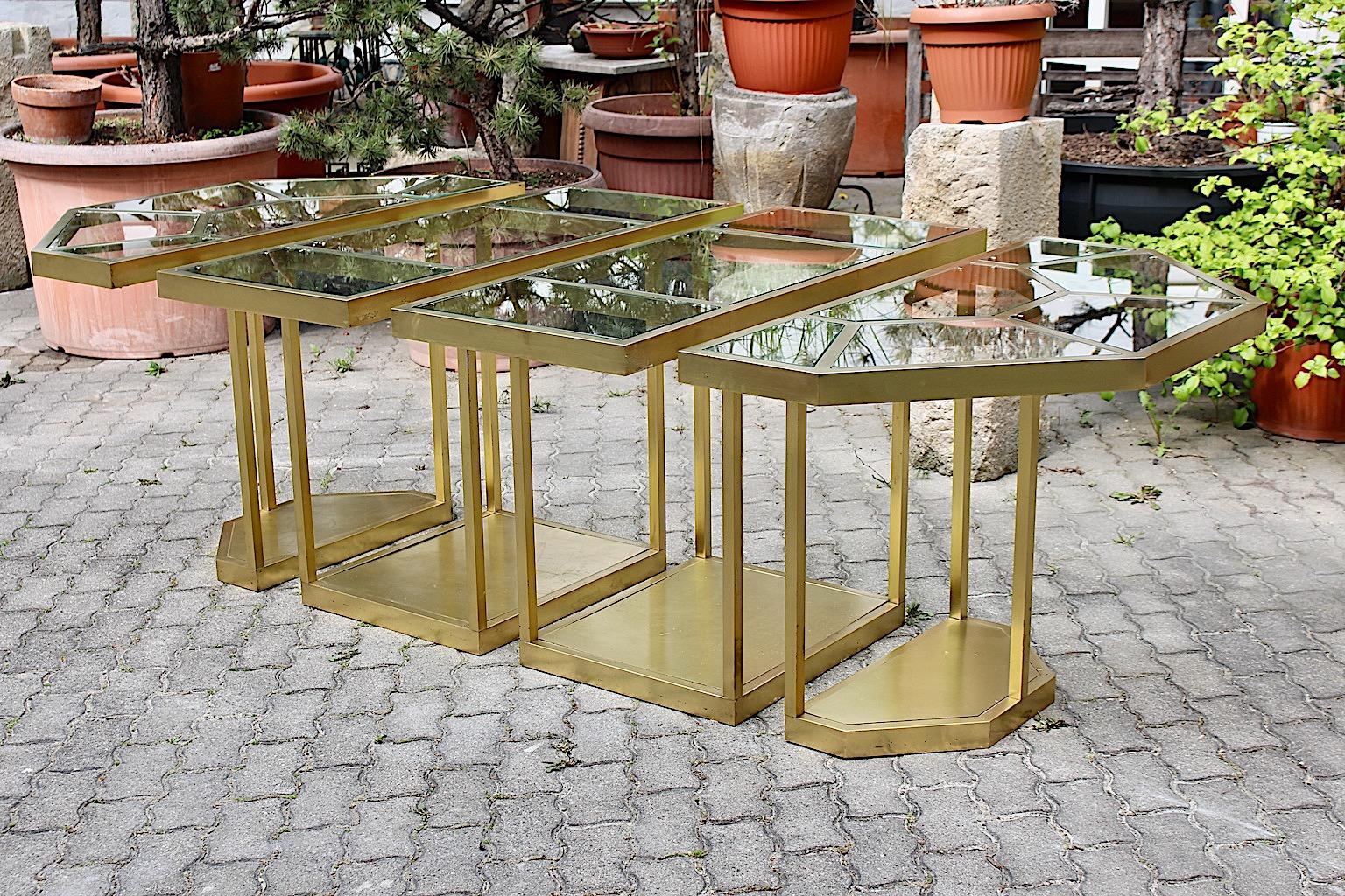 Modernist Modular Table Vintage Brass Glass Dining Table Console Italy 1970s For Sale 2