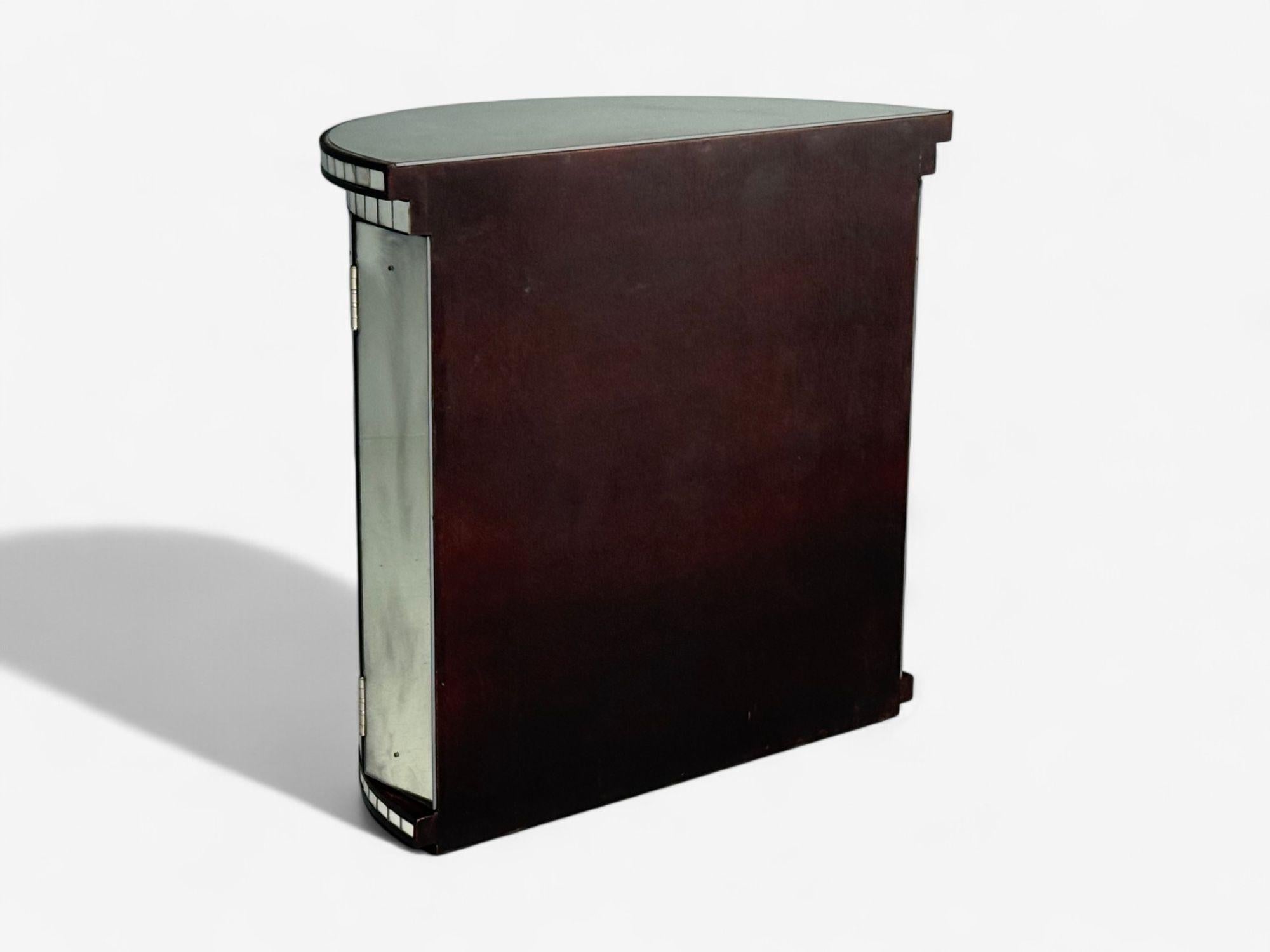 Hollywood Regency Style, Distressed Glass, Mirrored Demilune Cabinet For Sale 8