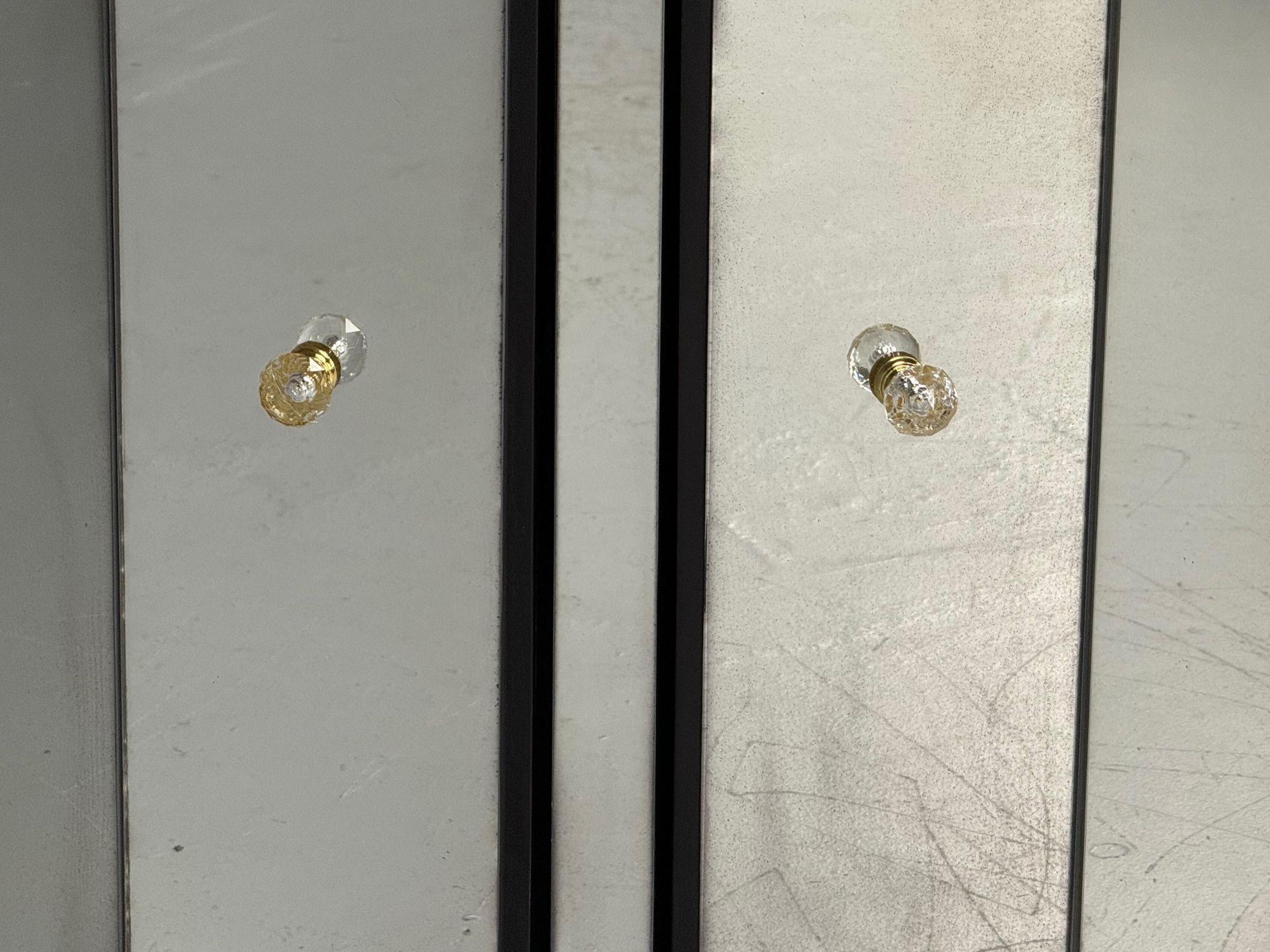 Hollywood Regency Style, Distressed Glass, Mirrored Demilune Cabinet For Sale 4