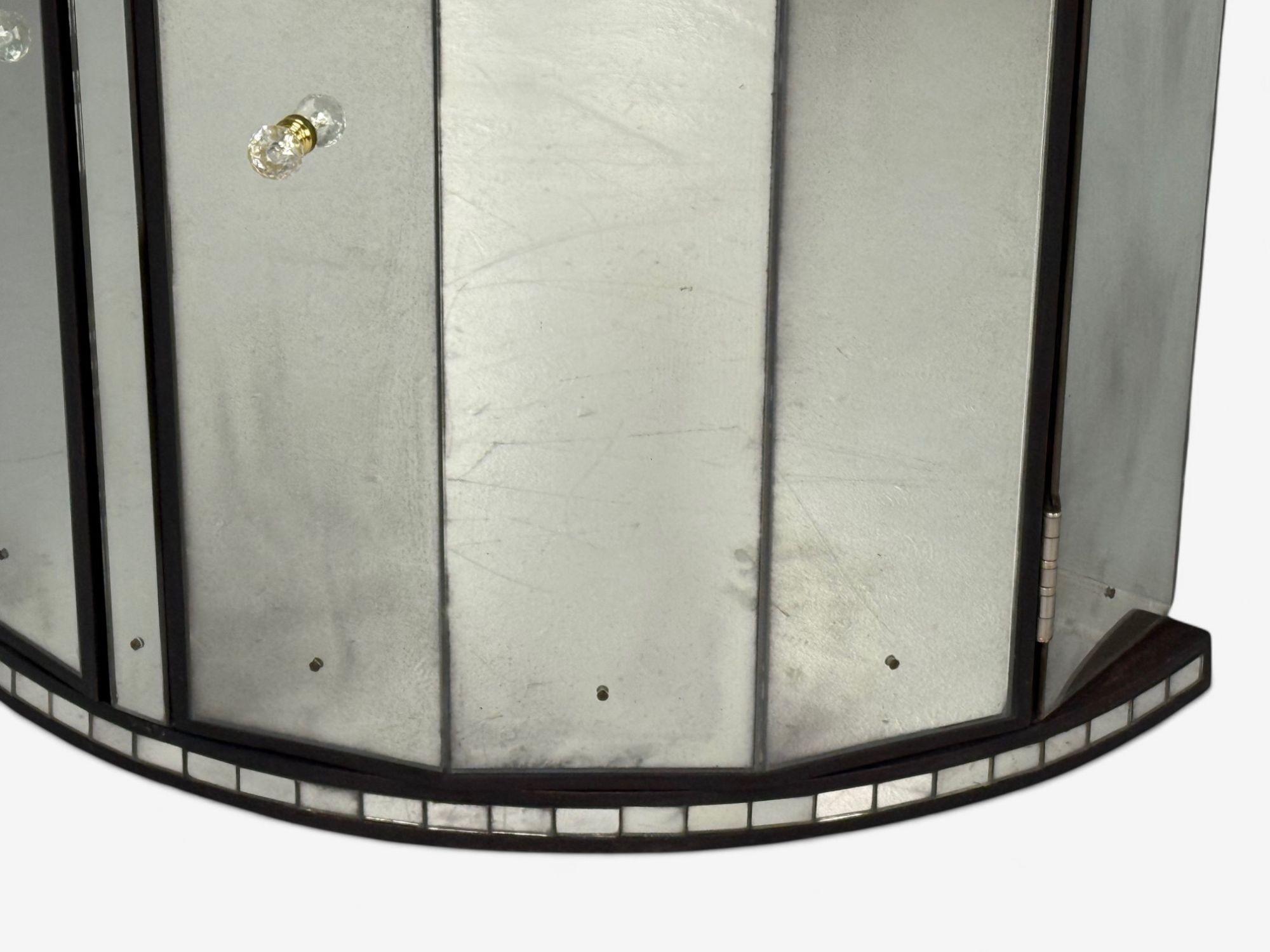 Hollywood Regency Style, Distressed Glass, Mirrored Demilune Cabinet For Sale 5