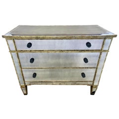 Hollywood Regency Style Distressed Mirrored Commode, Dresser or Chest