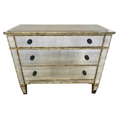 Hollywood Regency Style Distressed Mirrored Commode, Dresser or Chest
