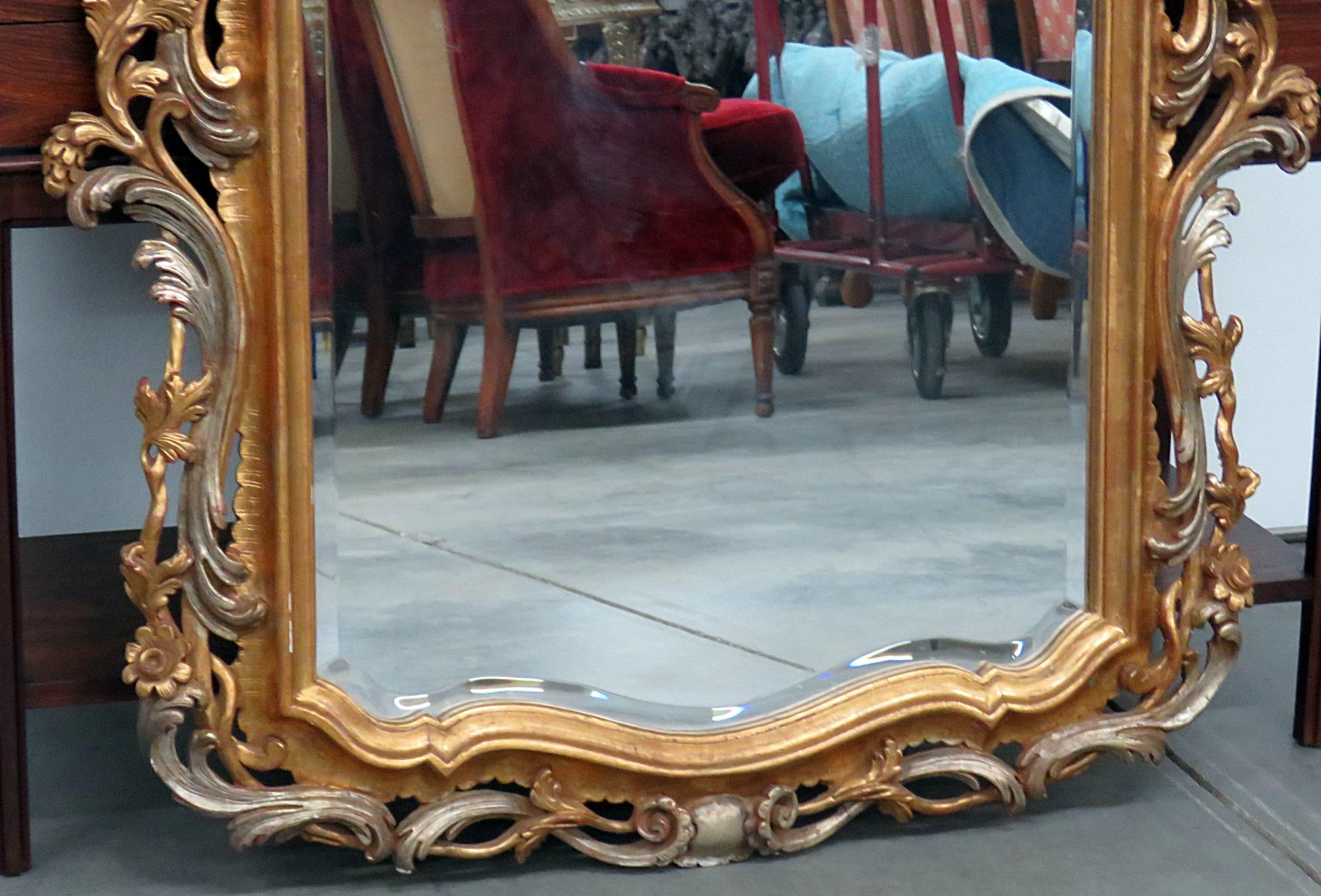 Carved French Louis XV Silver and Gold Wooden Painted Mirror In Good Condition In Swedesboro, NJ