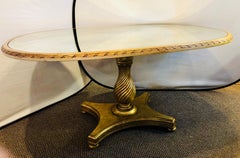 Hollywood Regency Style Distressed Silver & Gold Leaf Mirrored Top Dining Table