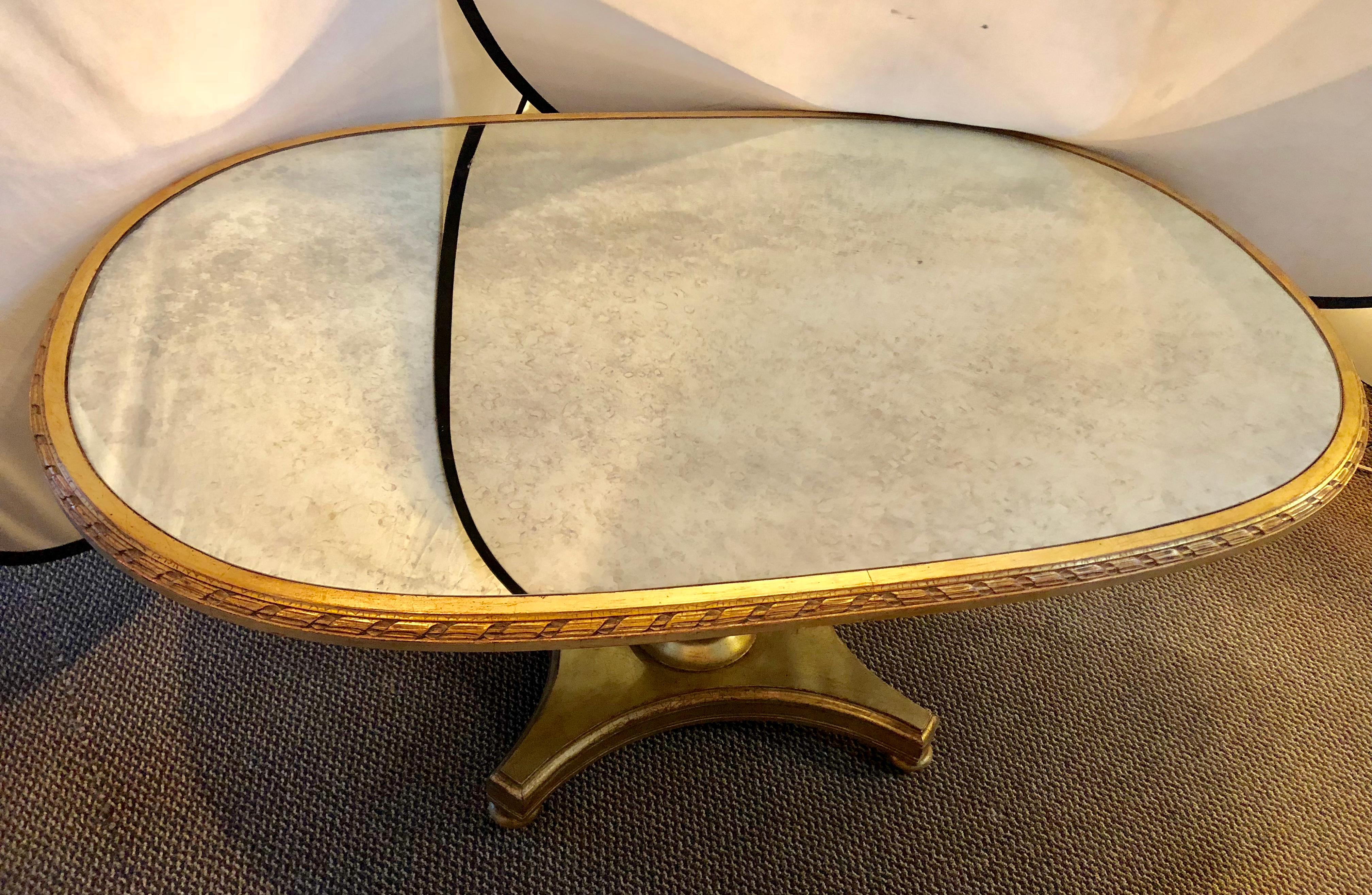 Hollywood Regency Style Distressed Silver & Gold Leaf Mirrored Top Dining Table 4