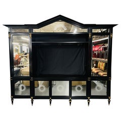 Hollywood Regency Style Ebony Cabinet, Bookcase, Entertainment Unit, Breakfront