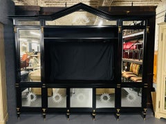 Hollywood Regency Style Ebony Cabinet, Bookcase, Entertainment Unit, Breakfront