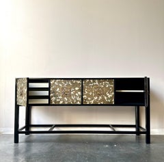 Hollywood Regency Style Ebony & Silver Goldleaf Credenza By Renzo Rutili