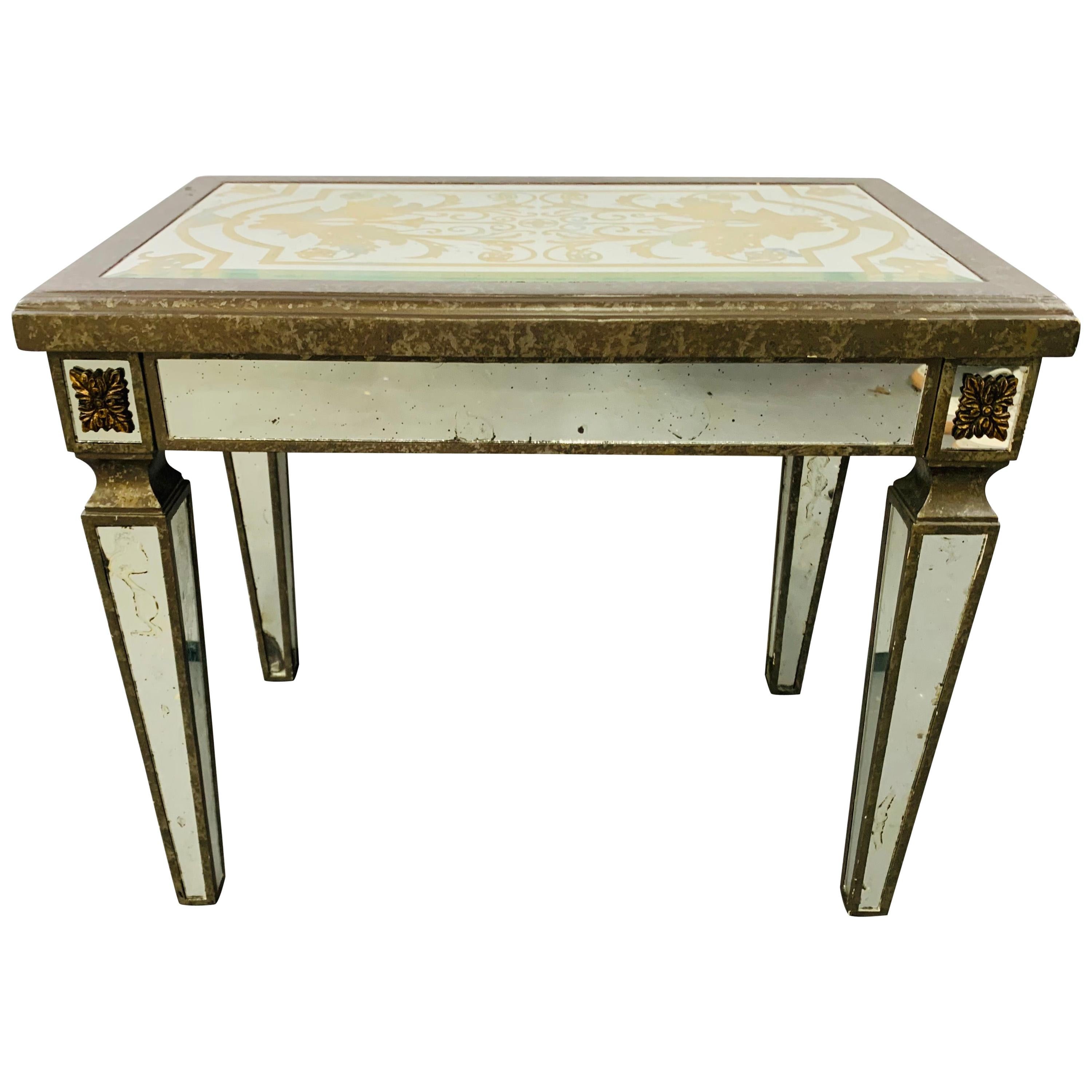 Hollywood Regency Style Églomisé Mirrored Side Table For Sale
