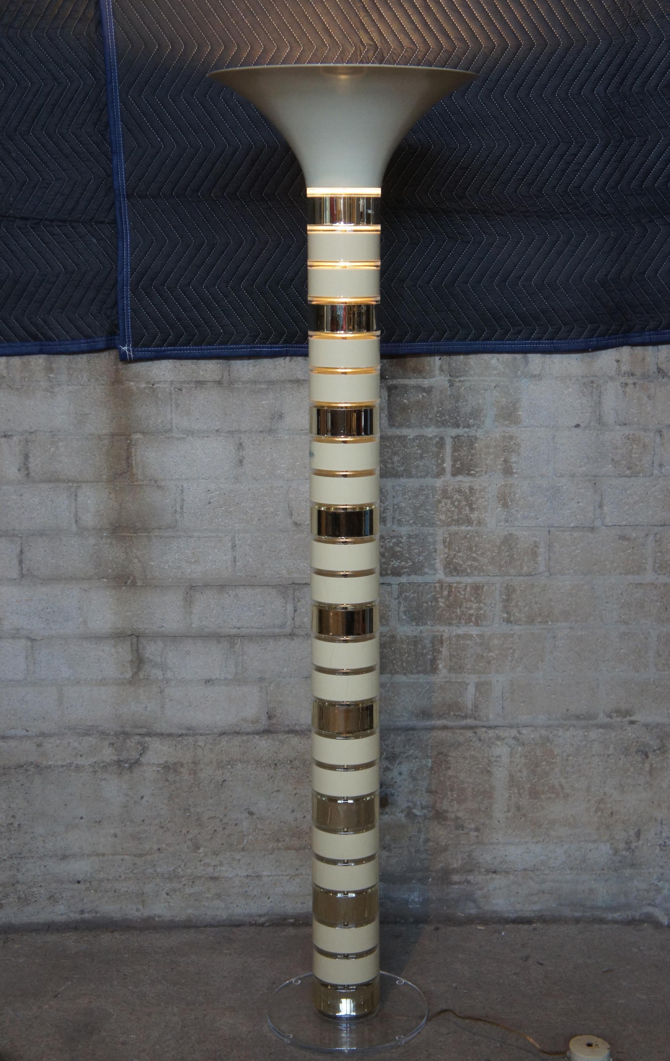 Hollywood Regency Style Enameled Brass Stacked Torchiere Floor Lamp Vintage For Sale 3
