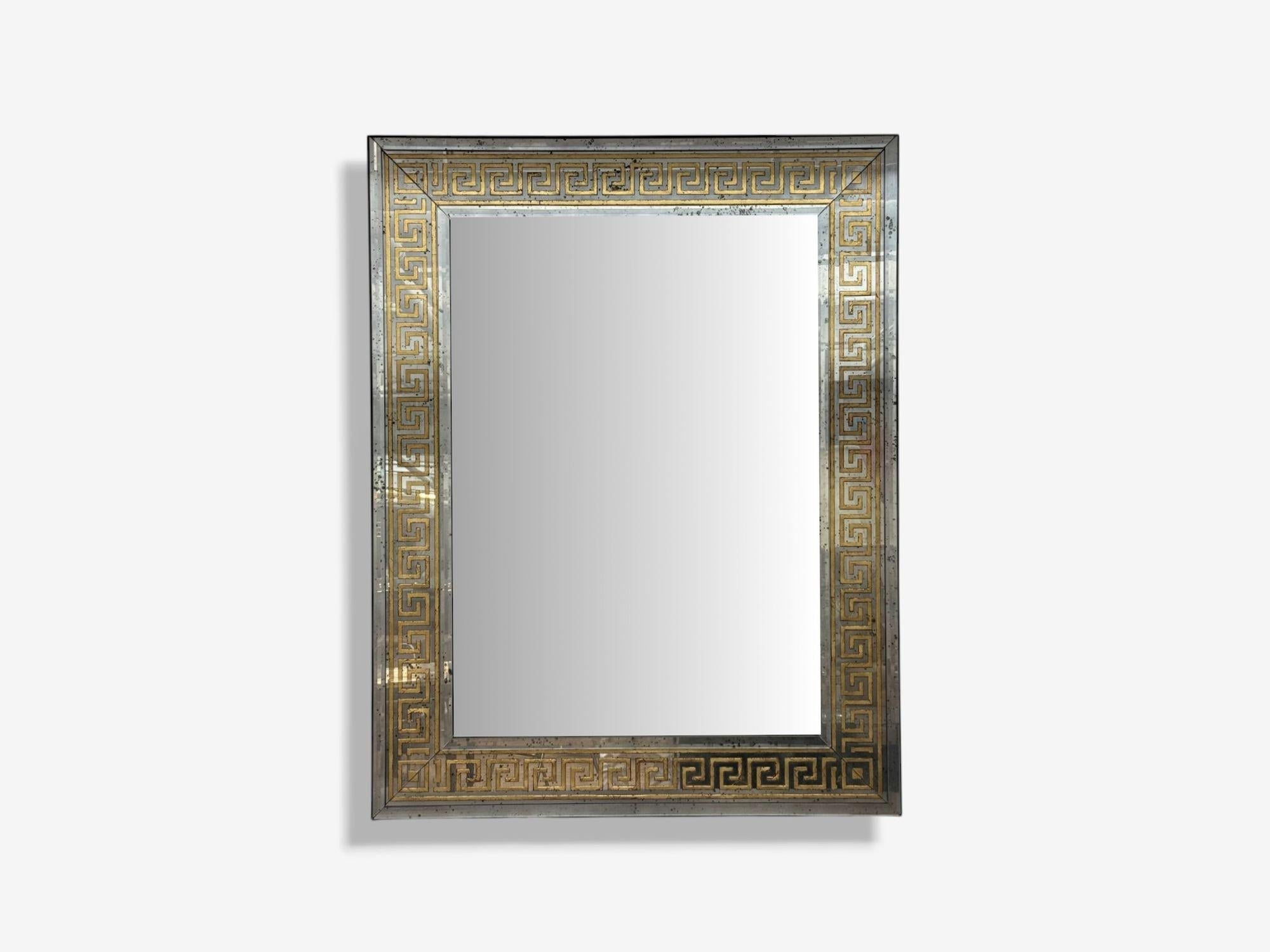 Verre Miroirs muraux de style régence hollywoodienne, en verre gravé et doré, à clé grecque, États-Unis, 21e s. en vente