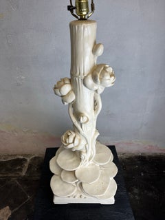 Hollywood Regency Style Faux Bamboo Lotus Table Lamp