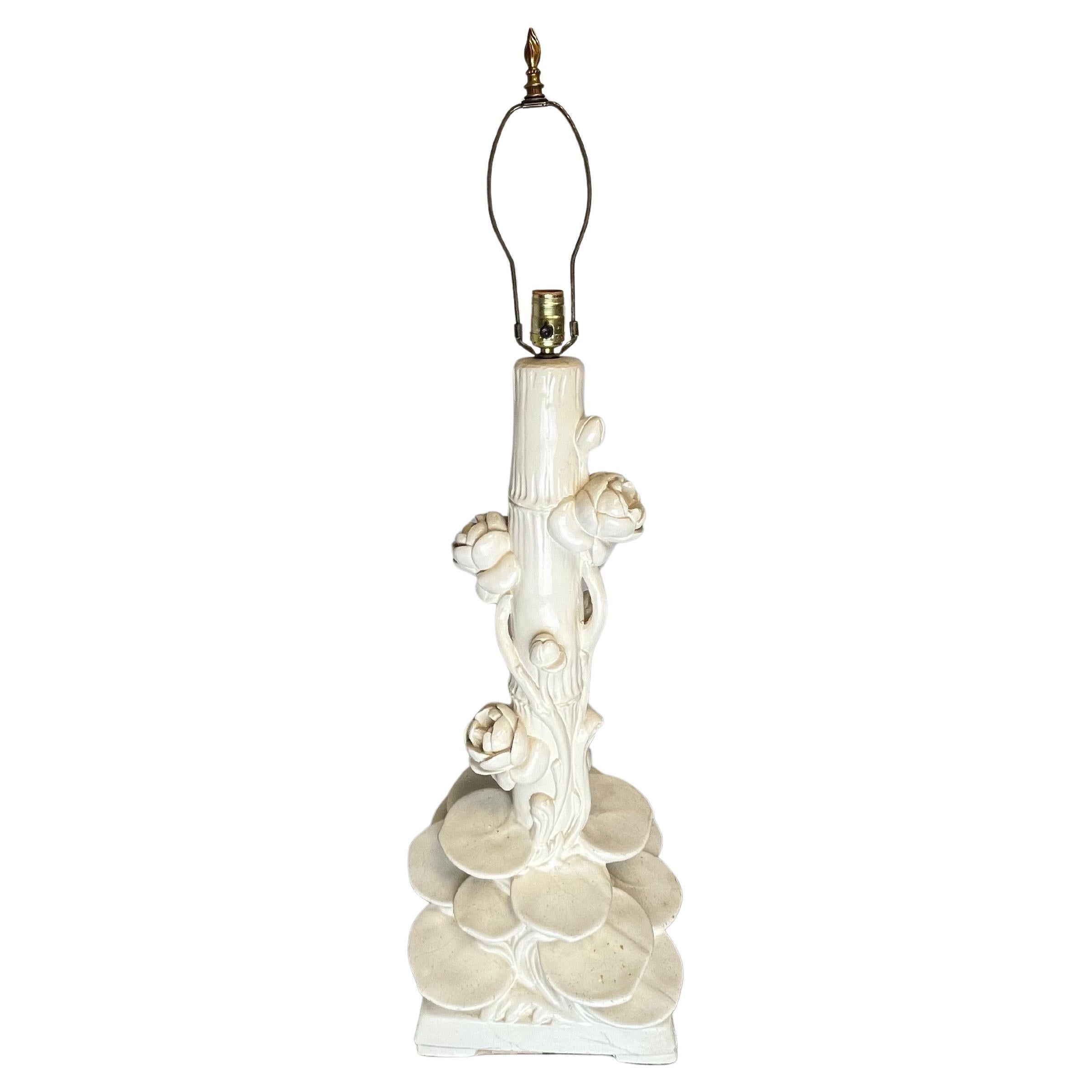 Hollywood Regency Style Faux Bamboo Lotus Table Lamp