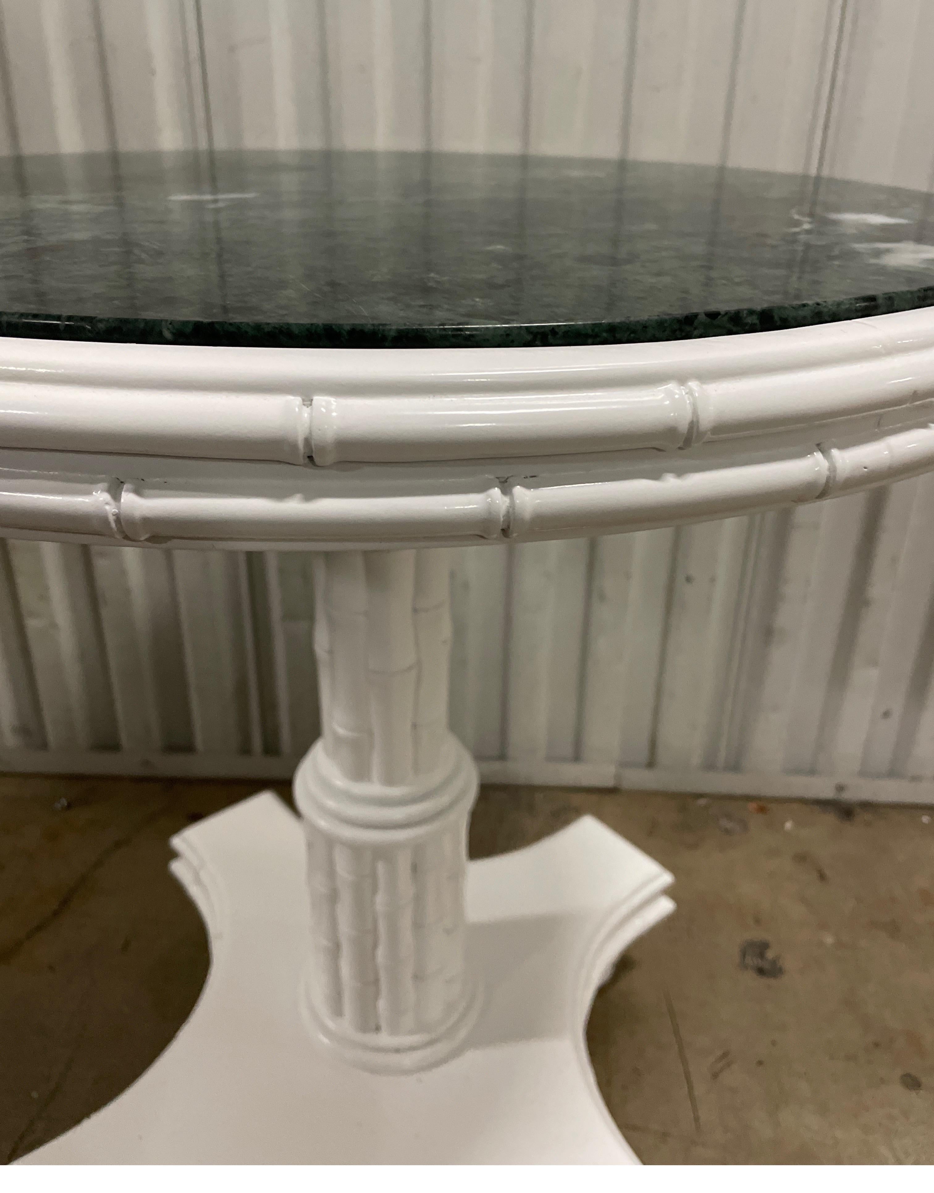 American Hollywood Regency Style Faux Bamboo & Marble top Pedestal Table by Mark David For Sale