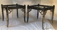 Hollywood Regency Style Faux Bamboo Reed Lacquered Bunching Cocktail Side Tables