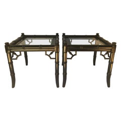 Hollywood Regency Style Faux Bamboo Reed Lacquered Bunching Cocktail Side Tables