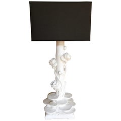 Hollywood Regency Style Faux Bamboo Sculptural Plaster Lotus Table Lamp