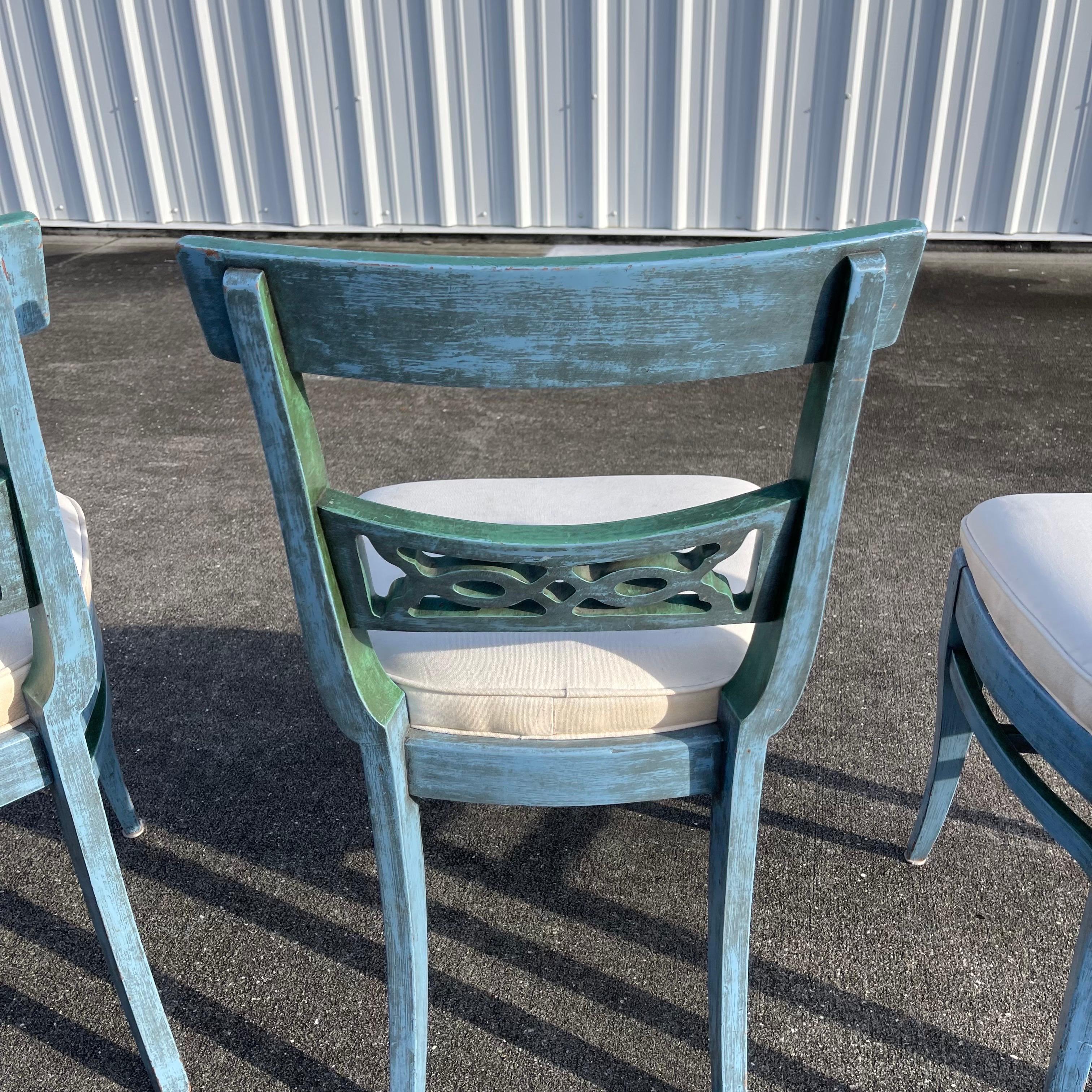 Hollywood Regency Style Faux Painted Patinated Chairs, Set of 4 6