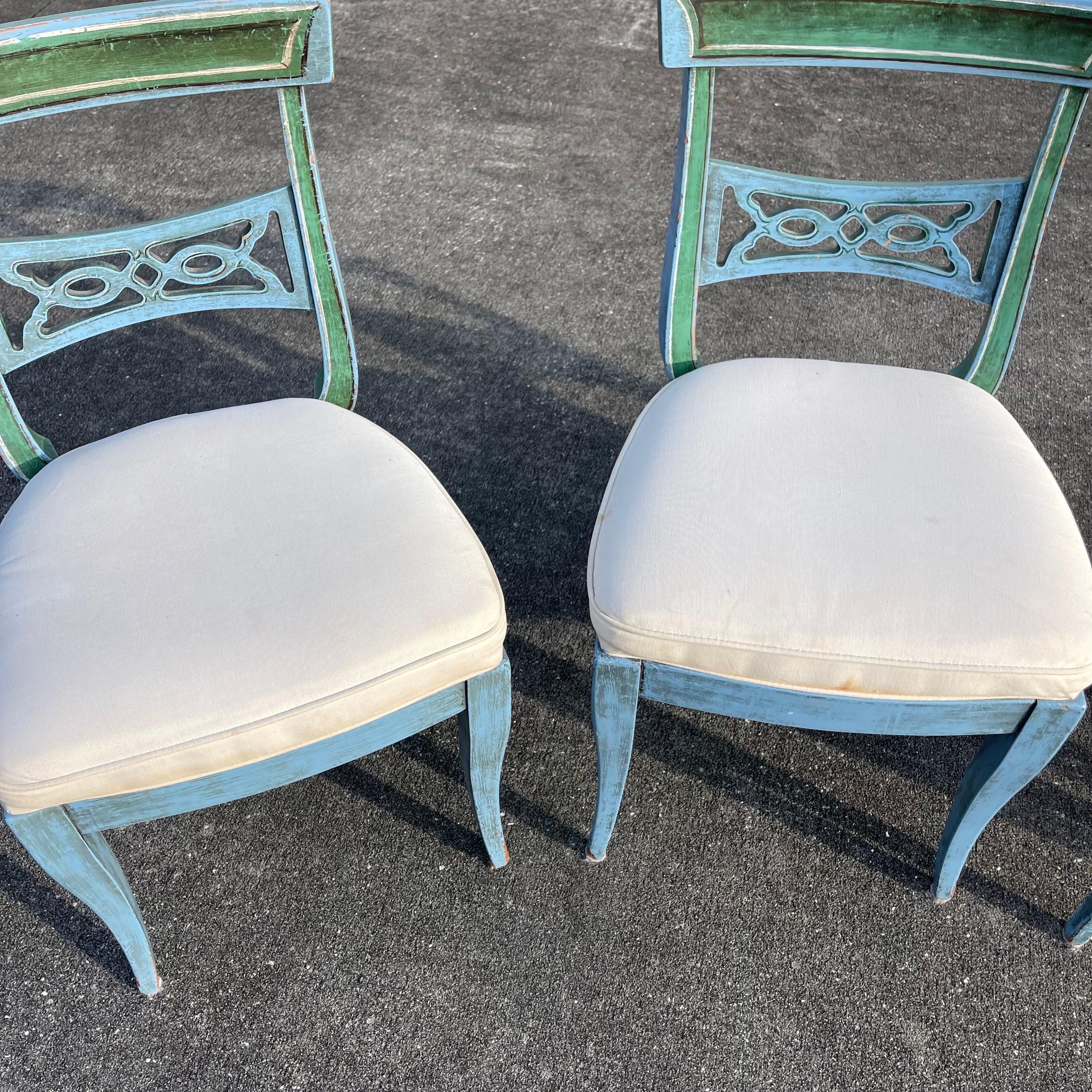 Hollywood Regency Style Faux Painted Patinated Chairs, Set of 4 7