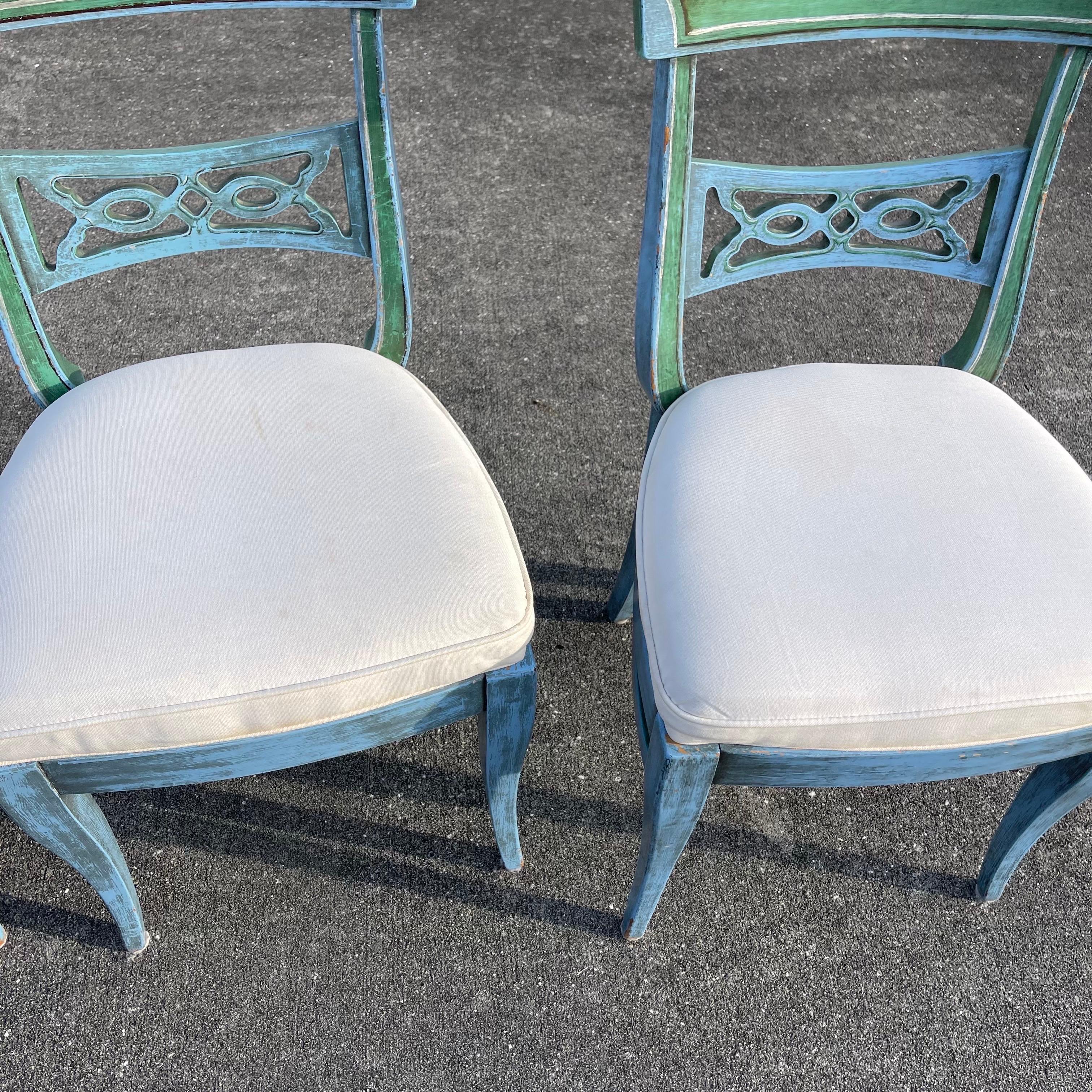 Hollywood Regency Style Faux Painted Patinated Chairs, Set of 4 8