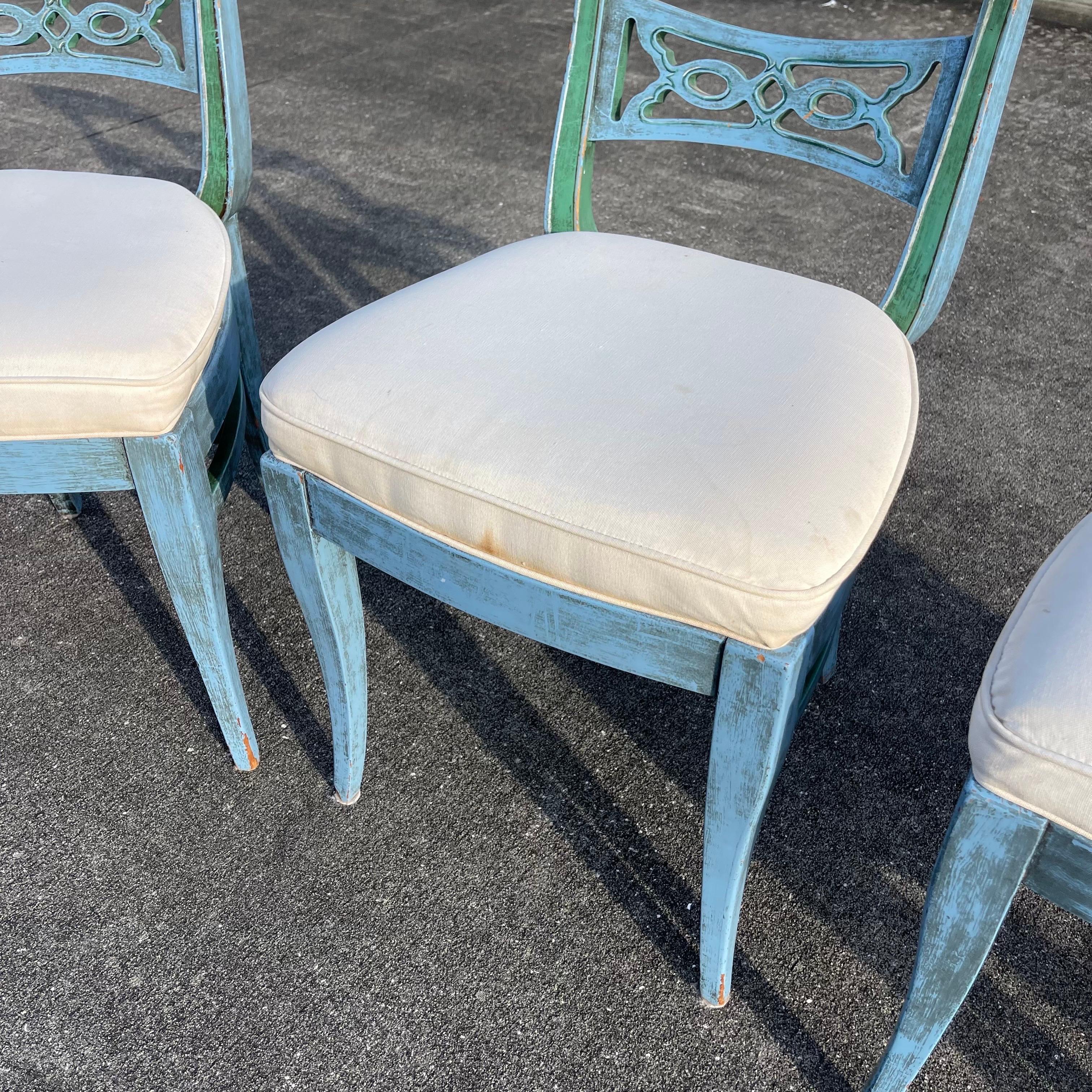Hollywood Regency Style Faux Painted Patinated Chairs, Set of 4 10