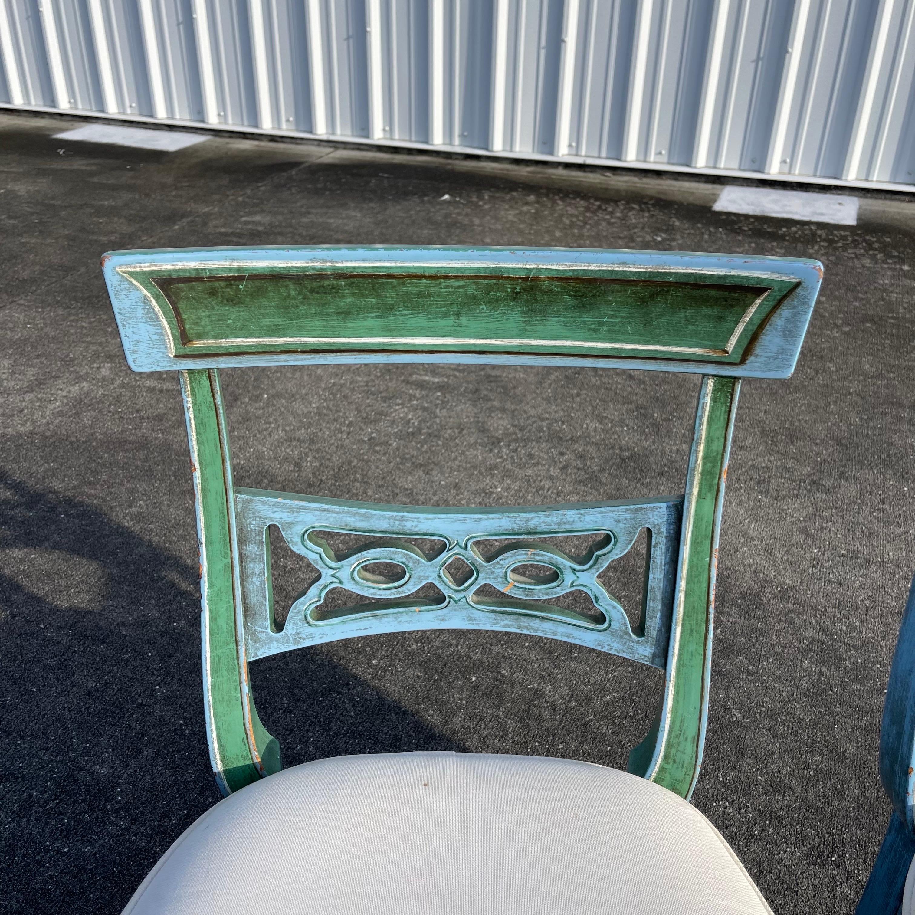 Hollywood Regency Style Faux Painted Patinated Chairs, Set of 4 In Good Condition In Jensen Beach, FL