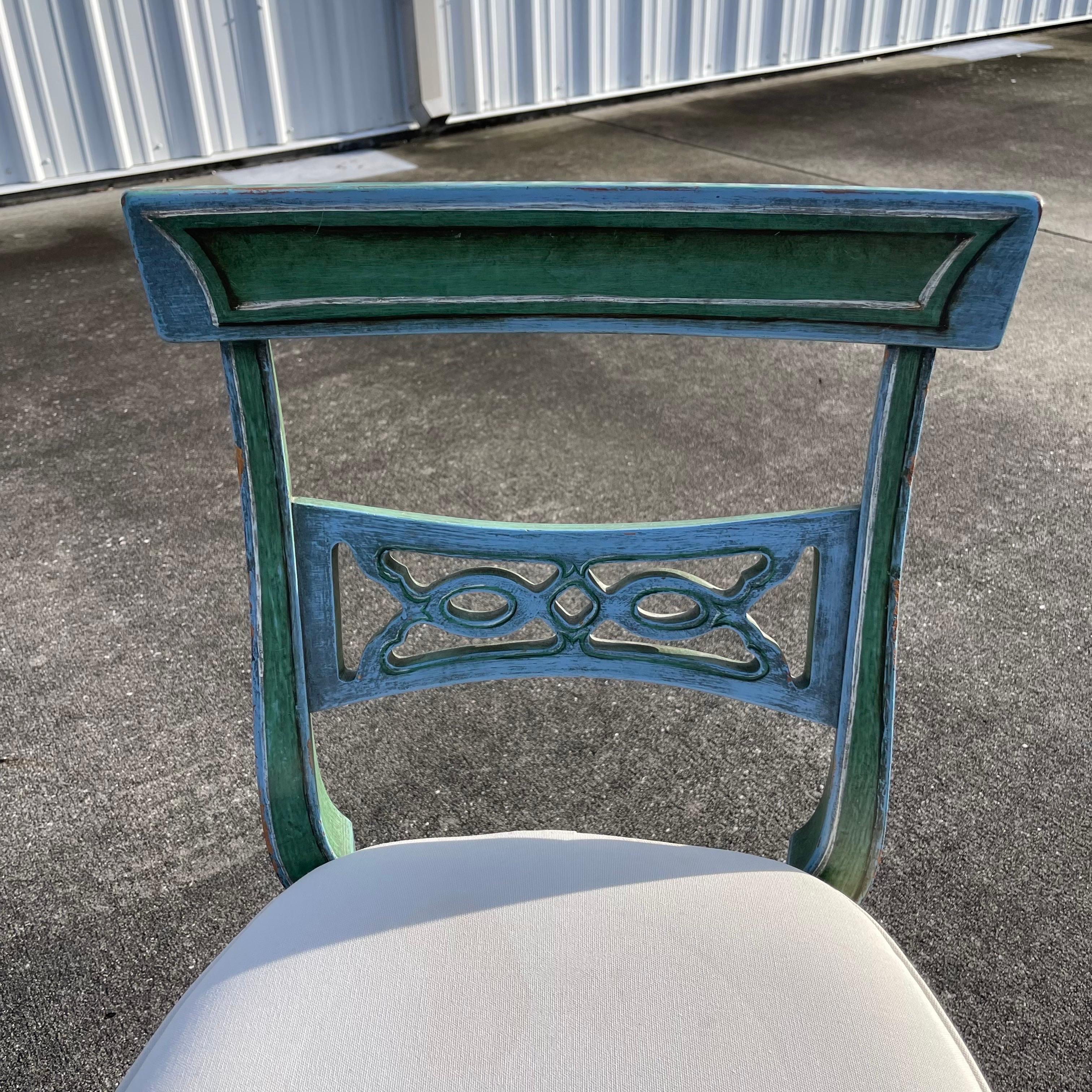 Hollywood Regency Style Faux Painted Patinated Chairs, Set of 4 3