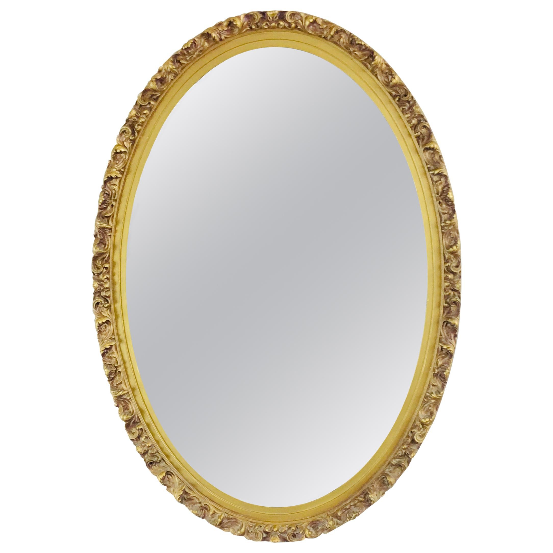 Hollywood Regency Style Floral Oval Gold Framed Wall Mirror