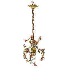 Hollywood Regency Style Floral Pastel Color Painted Metal Chandelier, 1950s