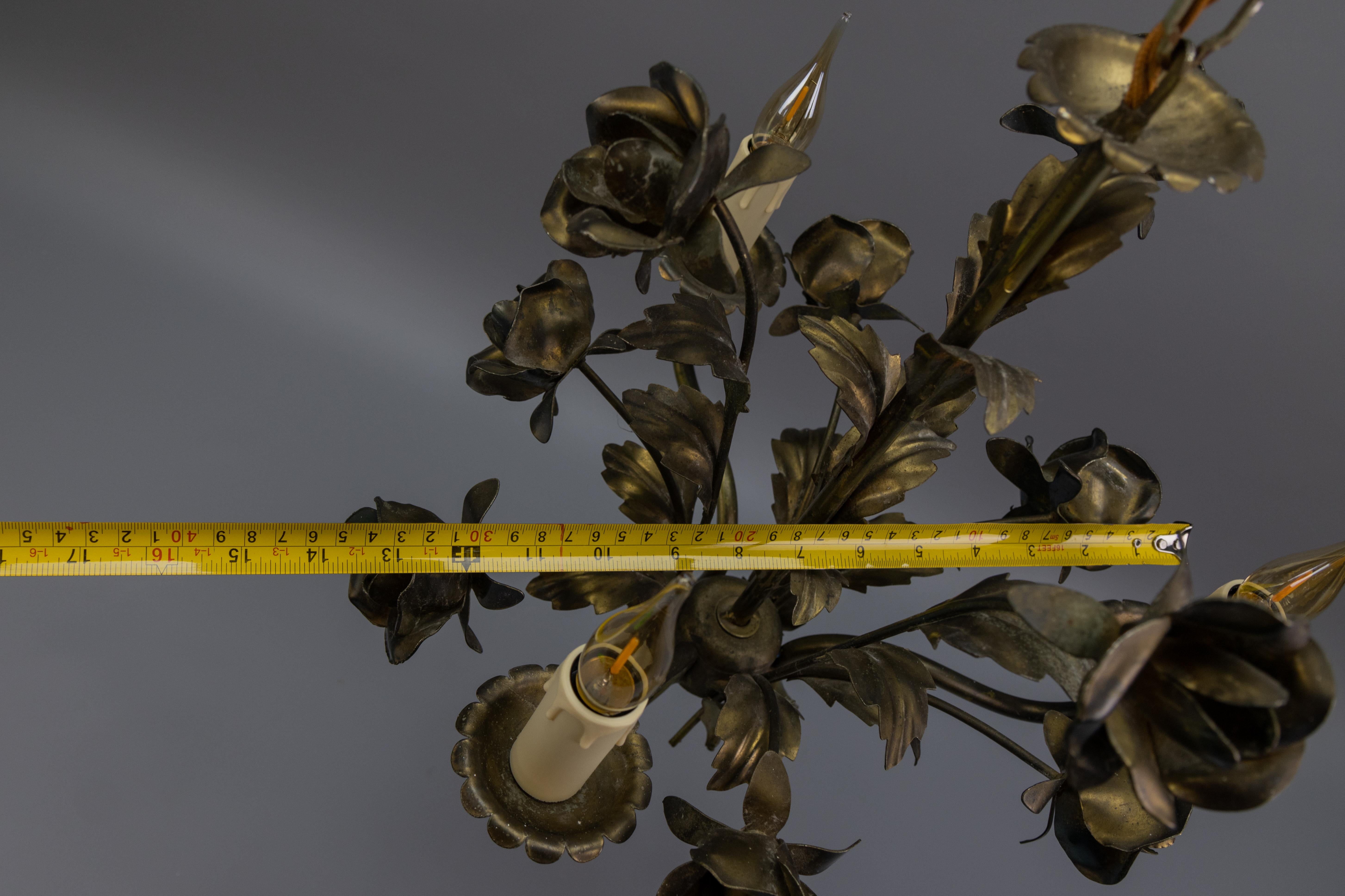 Lampadario a tre luci floreale in stile Hollywood Regency, Francia, anni '70 in vendita 11