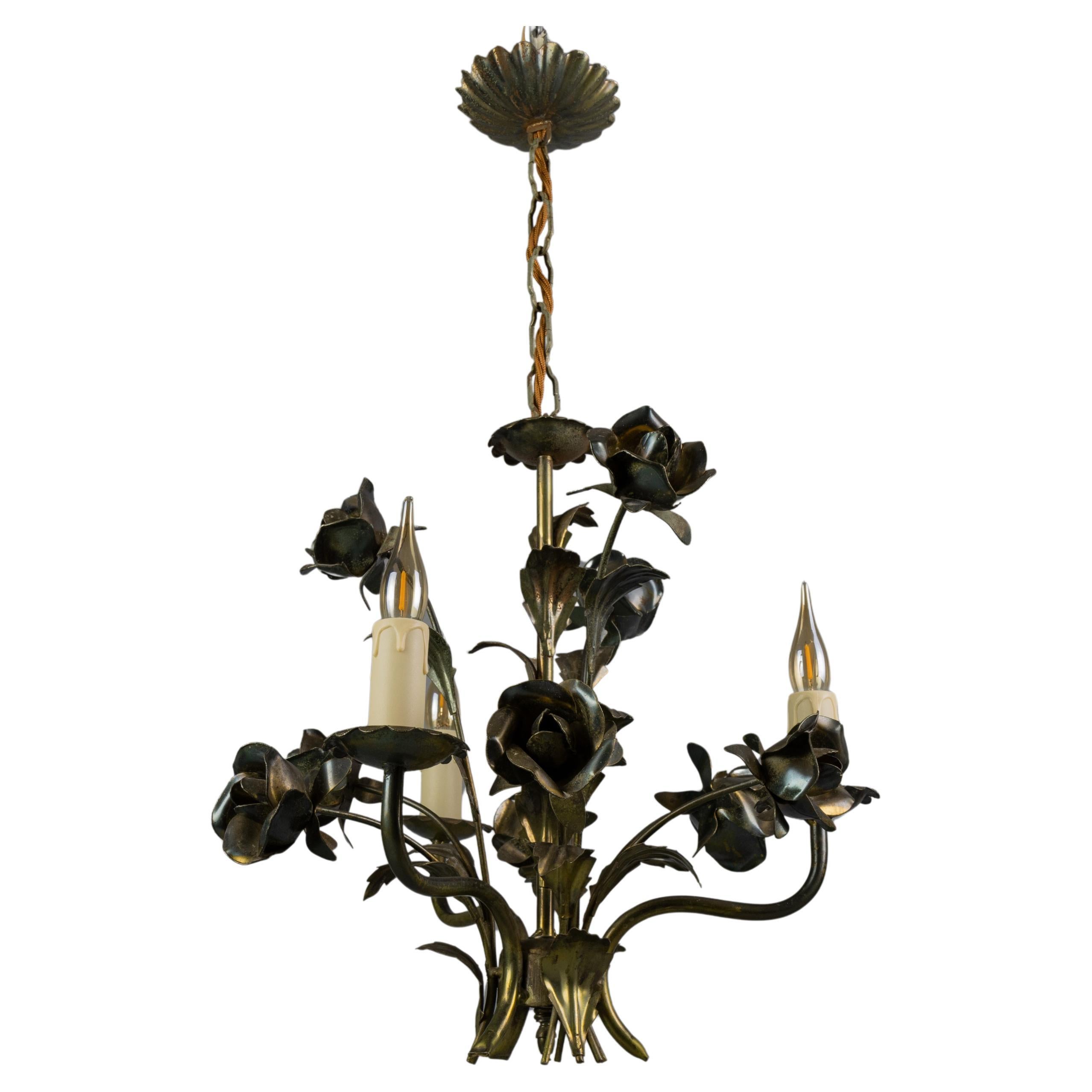 Lampadario a tre luci floreale in stile Hollywood Regency, Francia, anni
70