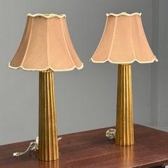 Hollywood Regency Style, Fluted Table Lamps, Gilt Metal, Silk, USA, 21st C.