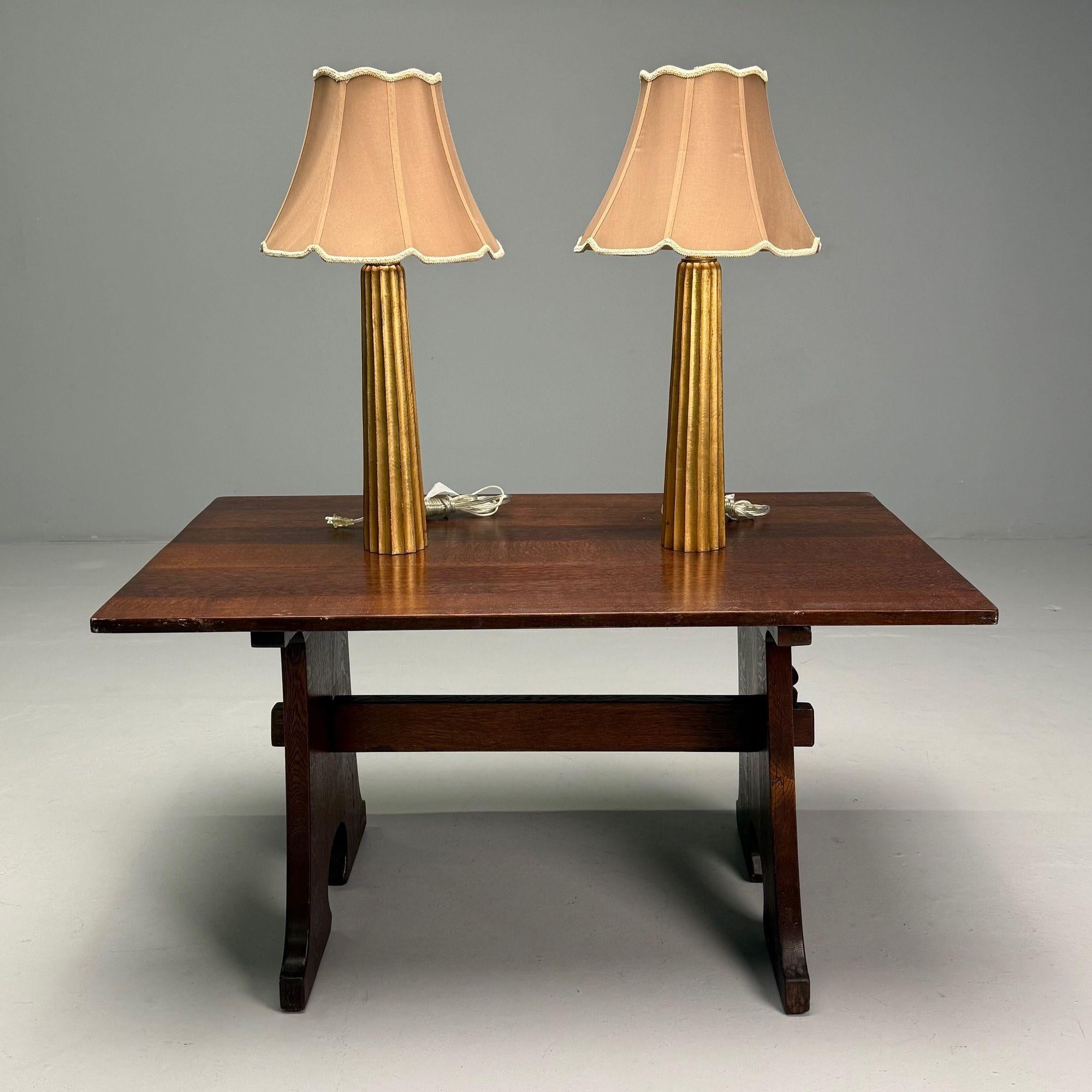 Lampes de table cannelées de style Hollywood Regency, métal doré, soie, États-Unis, 21e siècle en vente 4