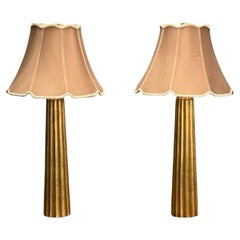 Hollywood Regency Style, Fluted Table Lamps, Gilt Metal, Silk, USA, 21st C.