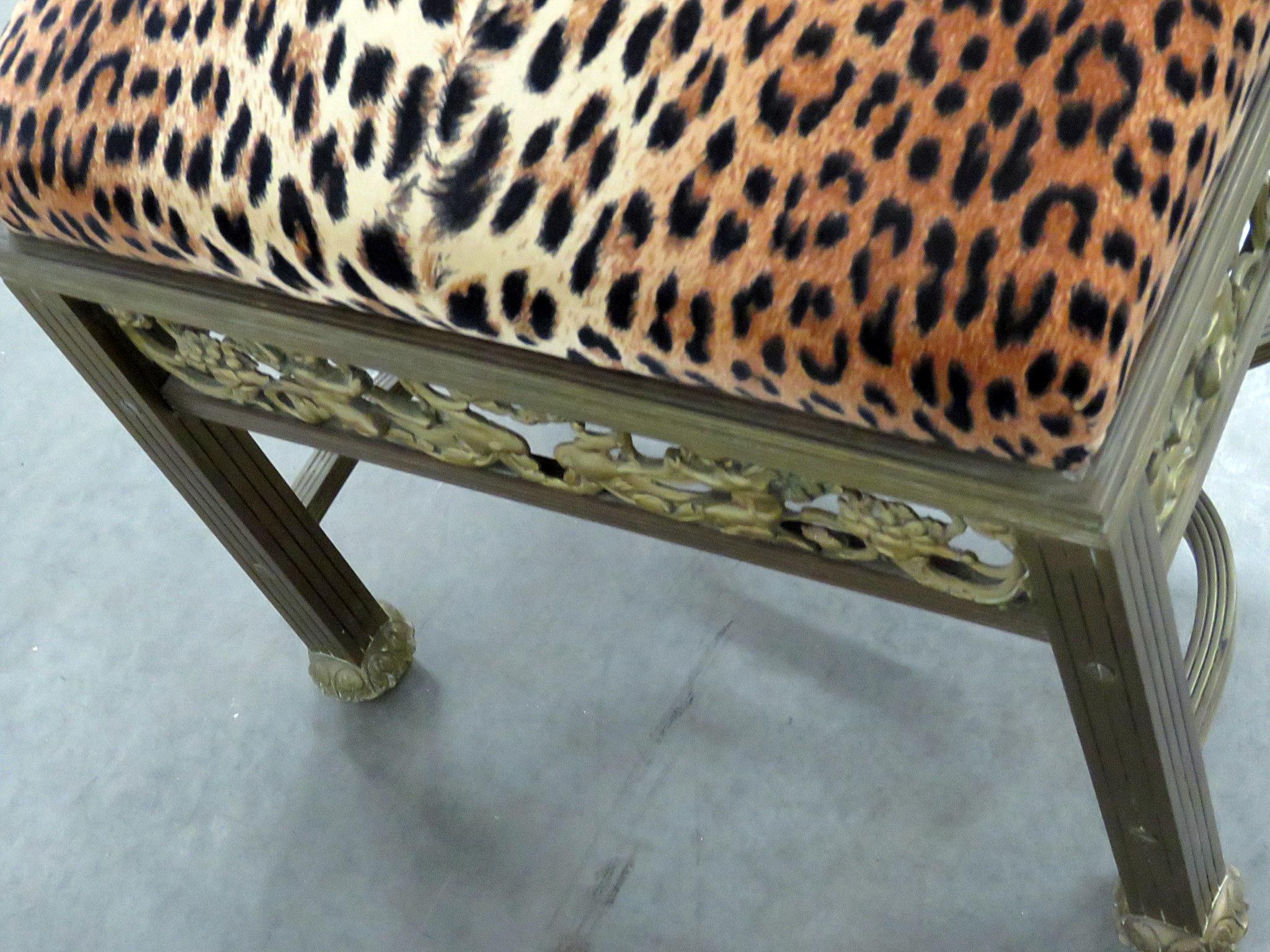 Cast Griffin French Regency Leopard Upholstered Foot Stool C1900 (Messing)