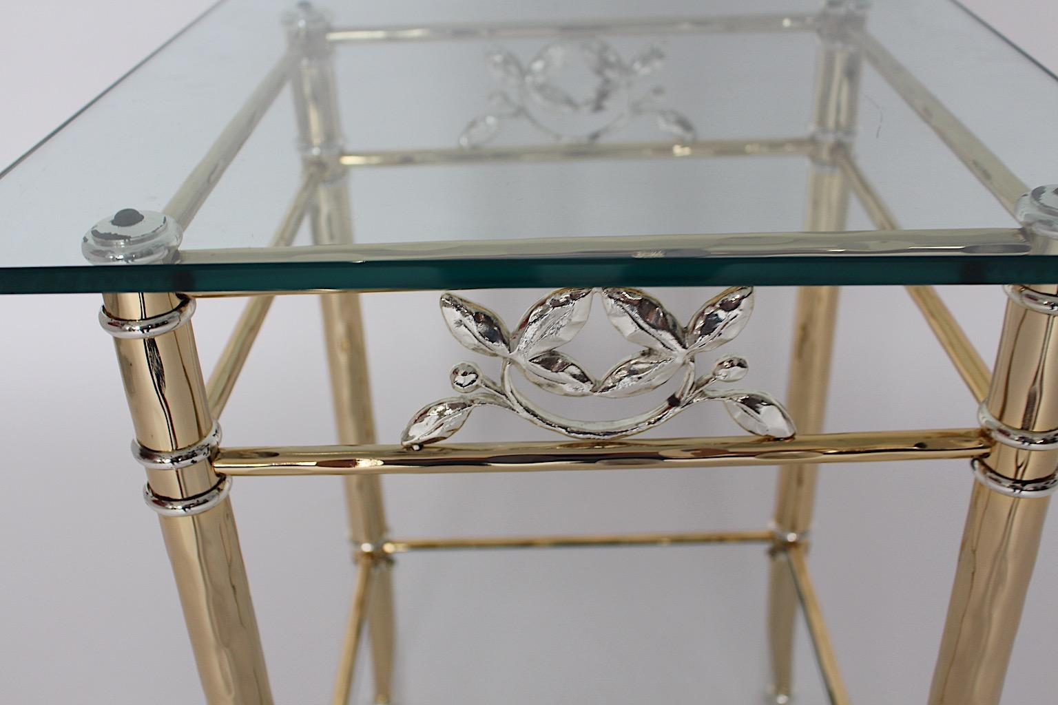Hollywood Regency Style Freestanding Gold Silver Metal Side Table 1970s Italy For Sale 4