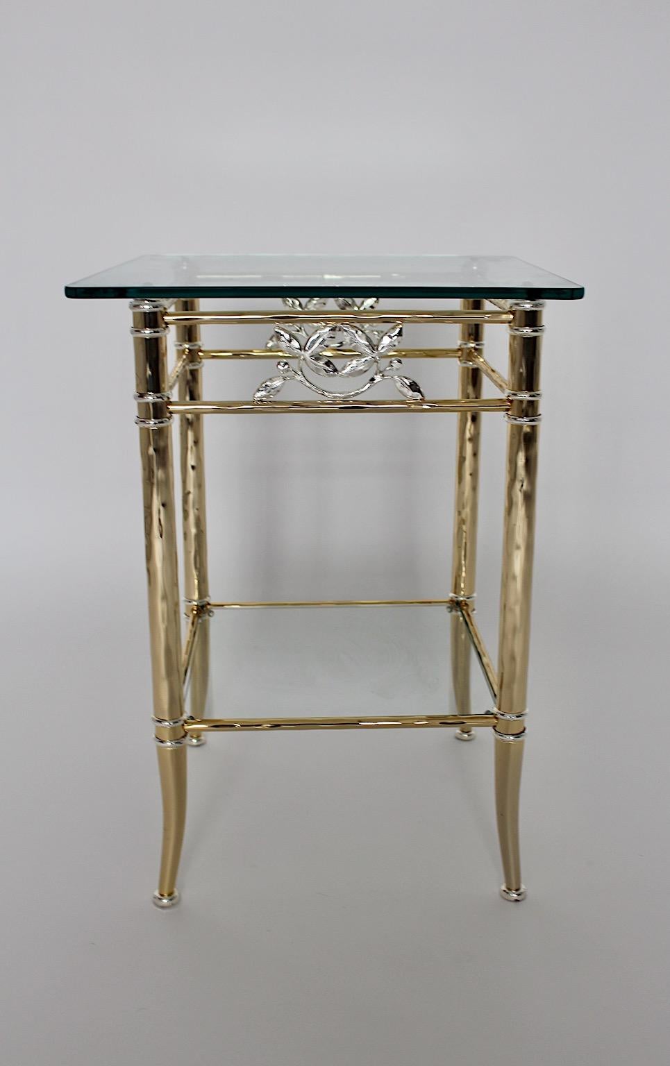 Hollywood Regency Style Freestanding Gold Silver Metal Side Table 1970s Italy For Sale 5