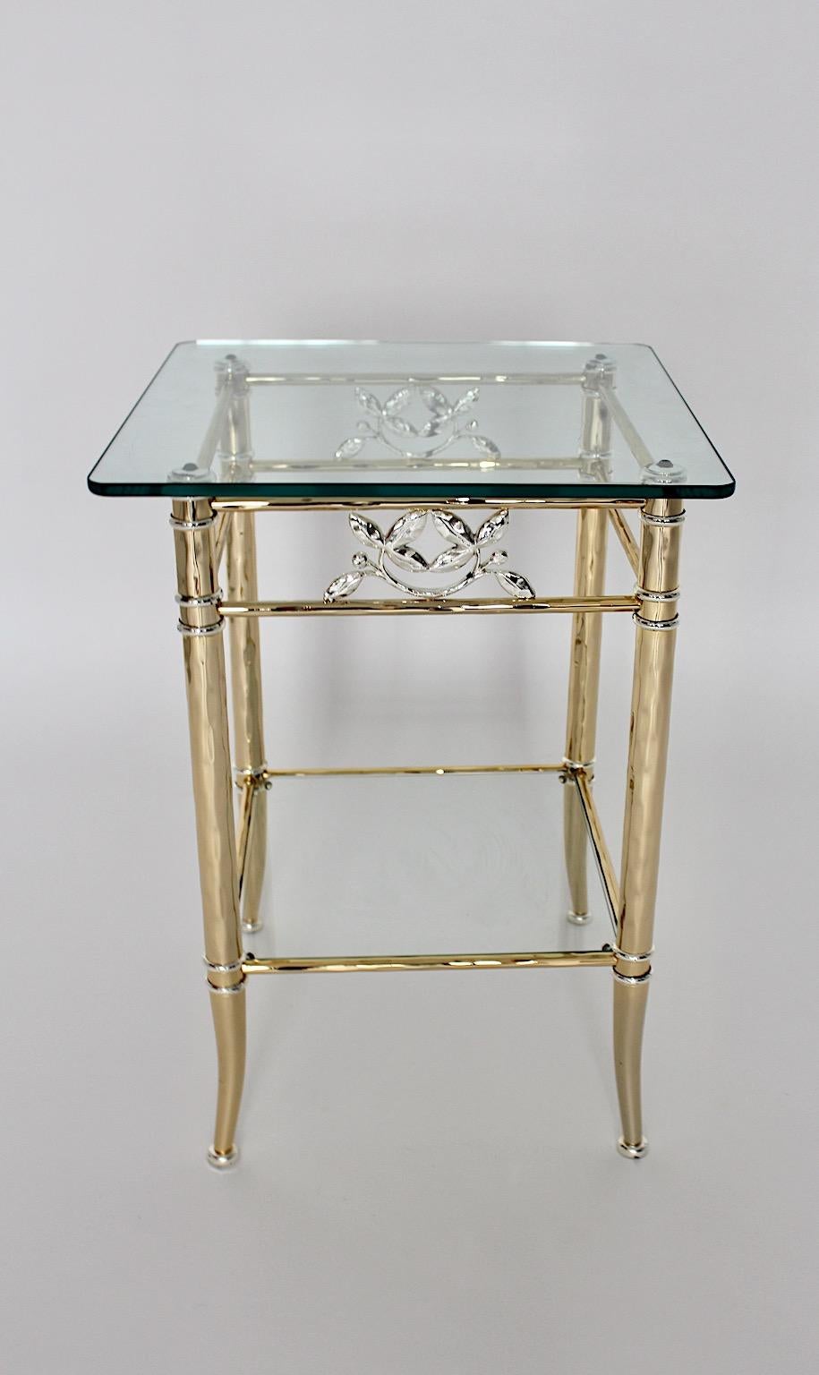Hollywood Regency Style Freestanding Gold Silver Metal Side Table 1970s Italy For Sale 6